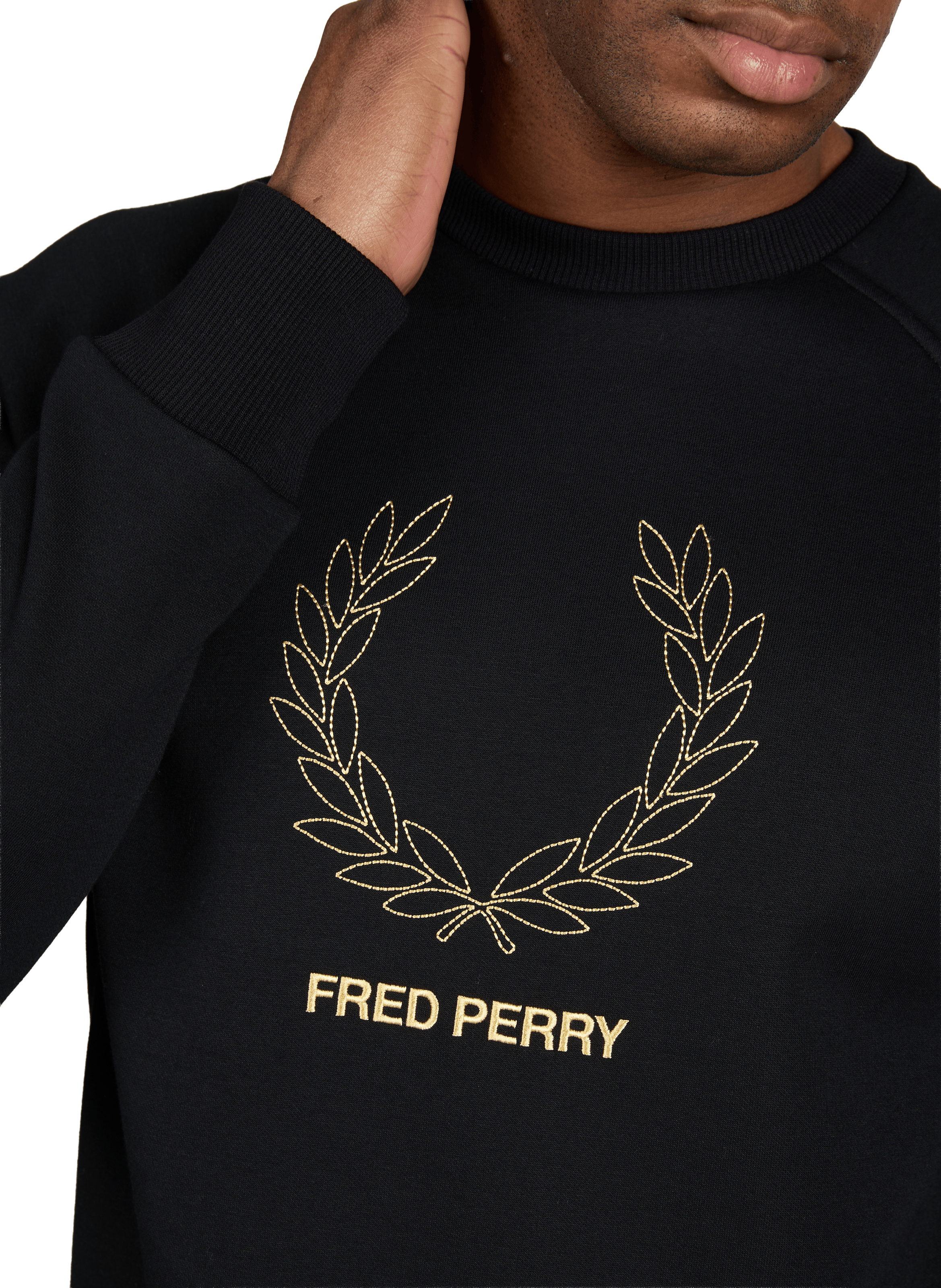 Embroidered round neck cotton sweatshirt FRED PERRY Black