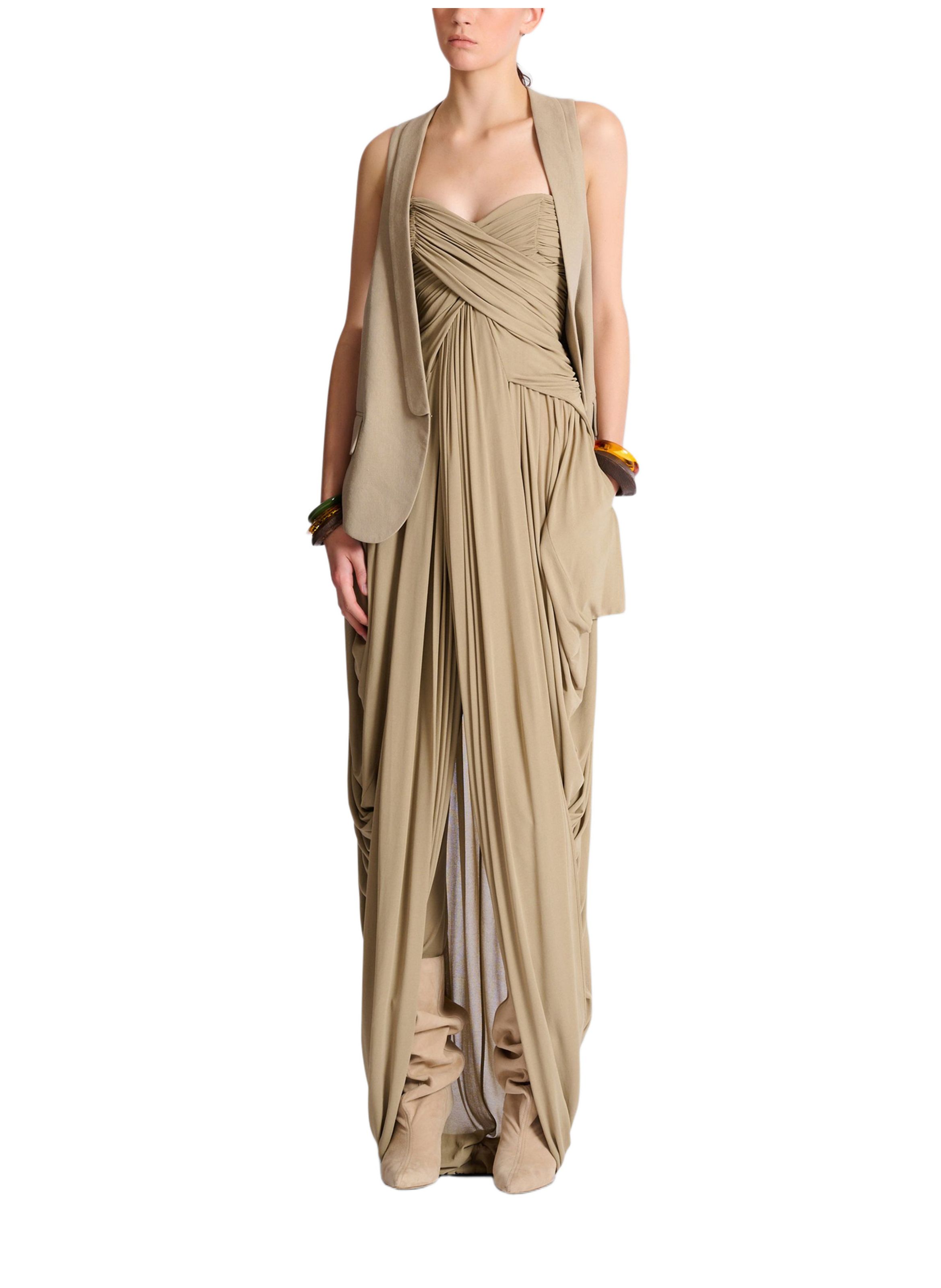 Combinaison bustier drapée BALMAIN Beige