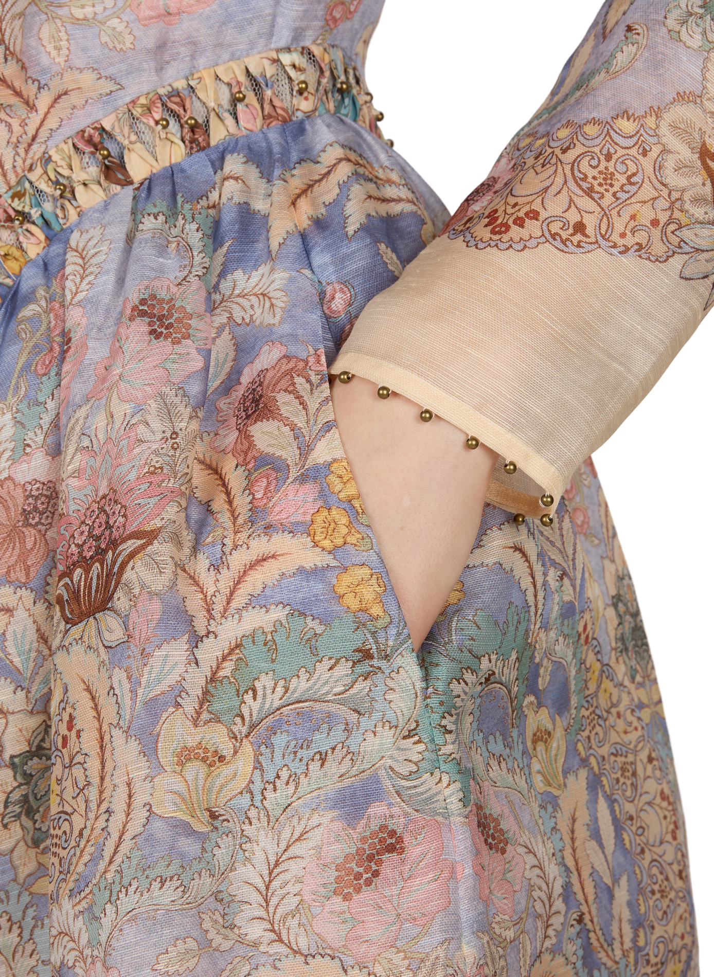 Robe longue à festons Rebellion en lin et soie ZIMMERMANN Multicolore