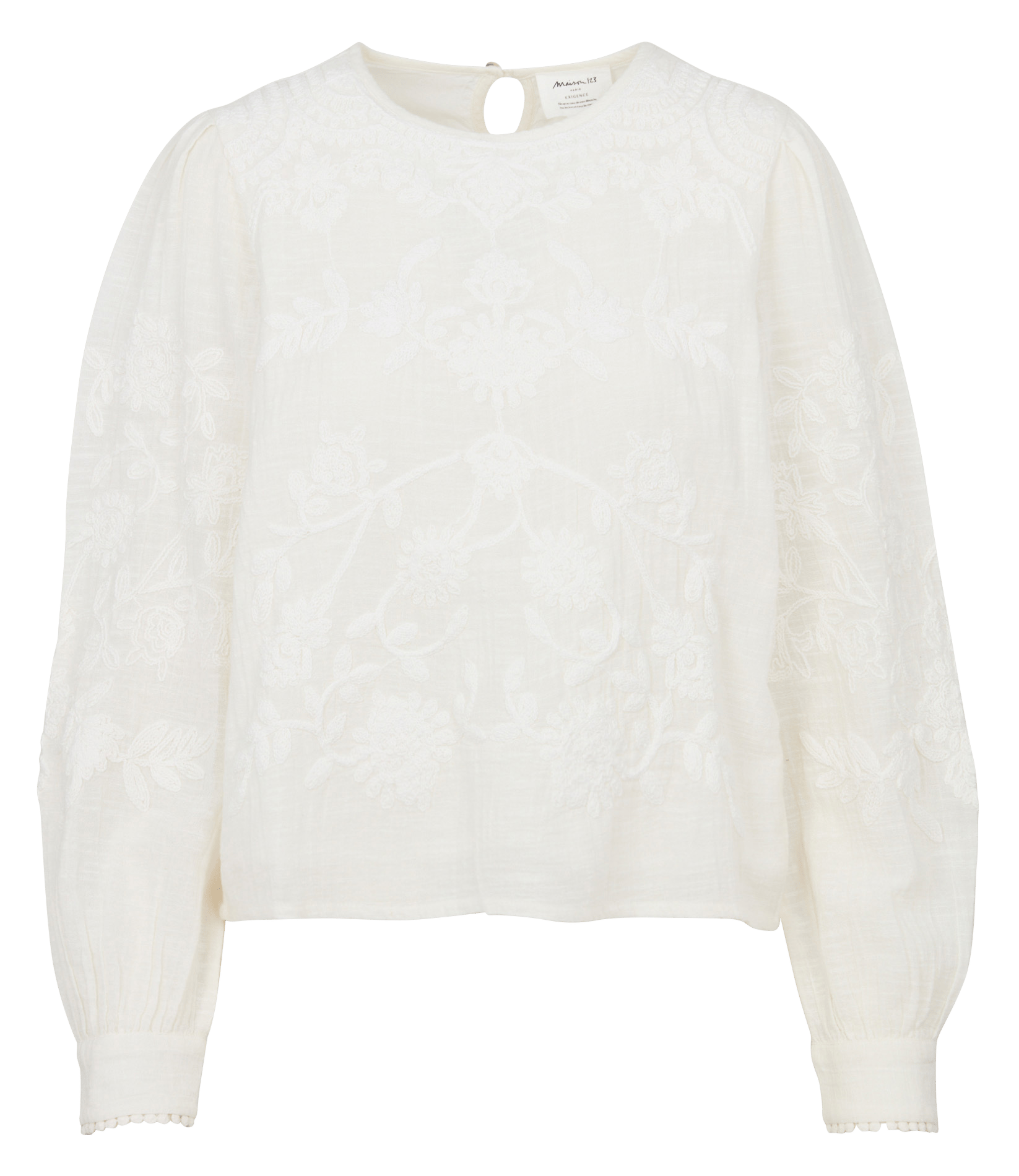 Top brodé en coton col rond debby MAISON 123 Blanc