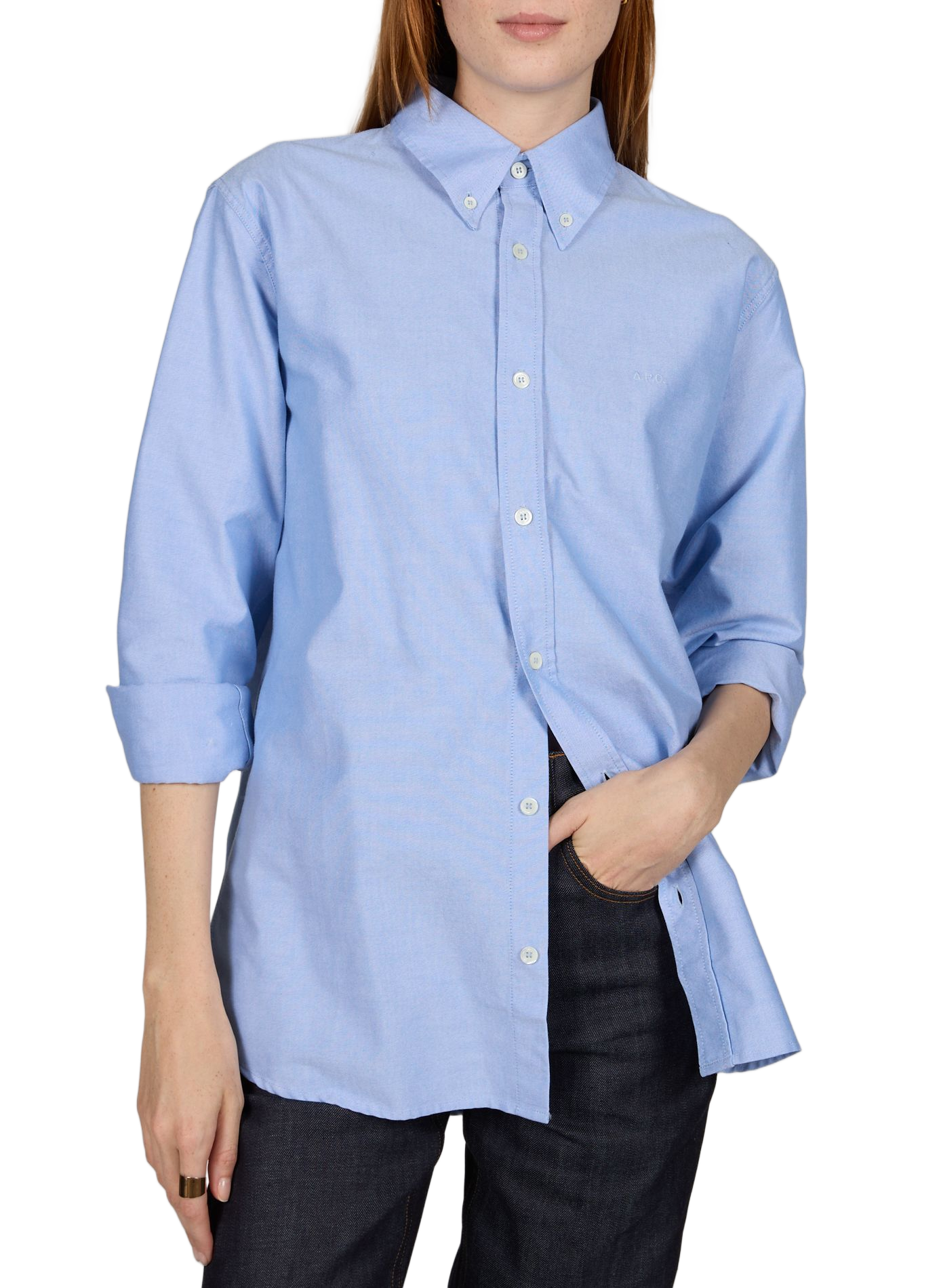 Straight long-sleeve cotton shirt A.P.C. Blue
