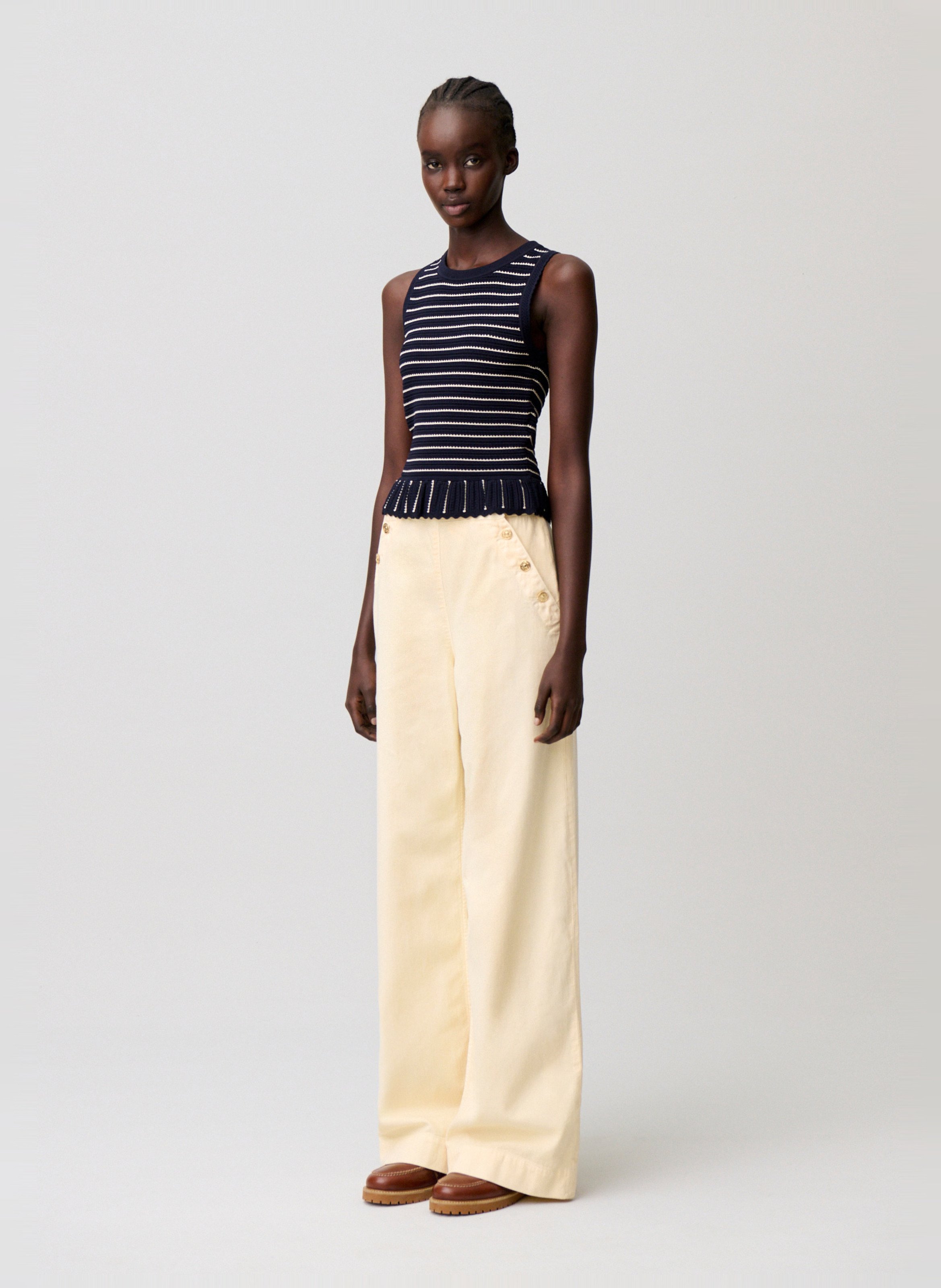 Pantalon large à pont en denim Jaune