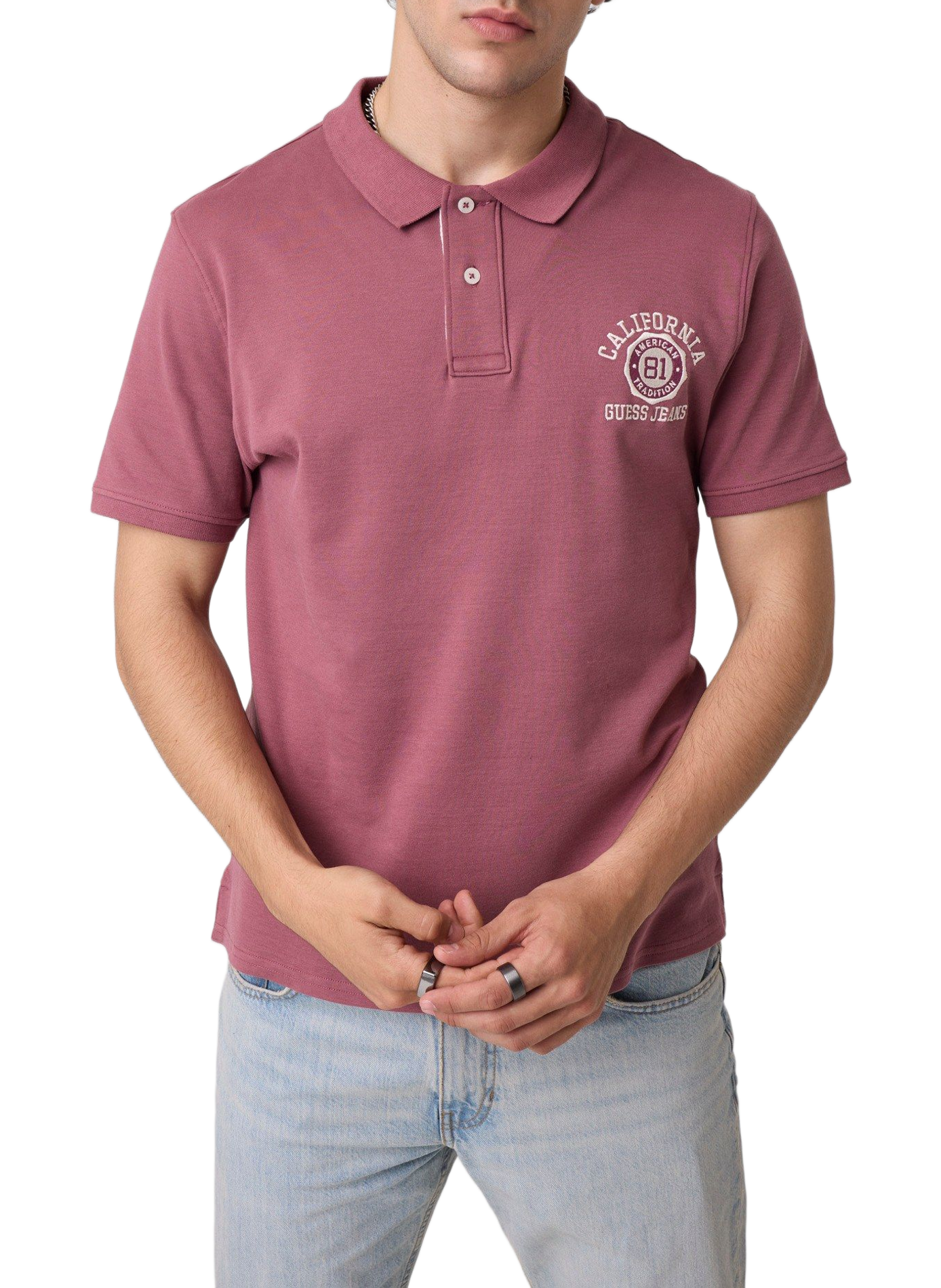 Short-sleeved cotton polo with embroidery GUESS Red