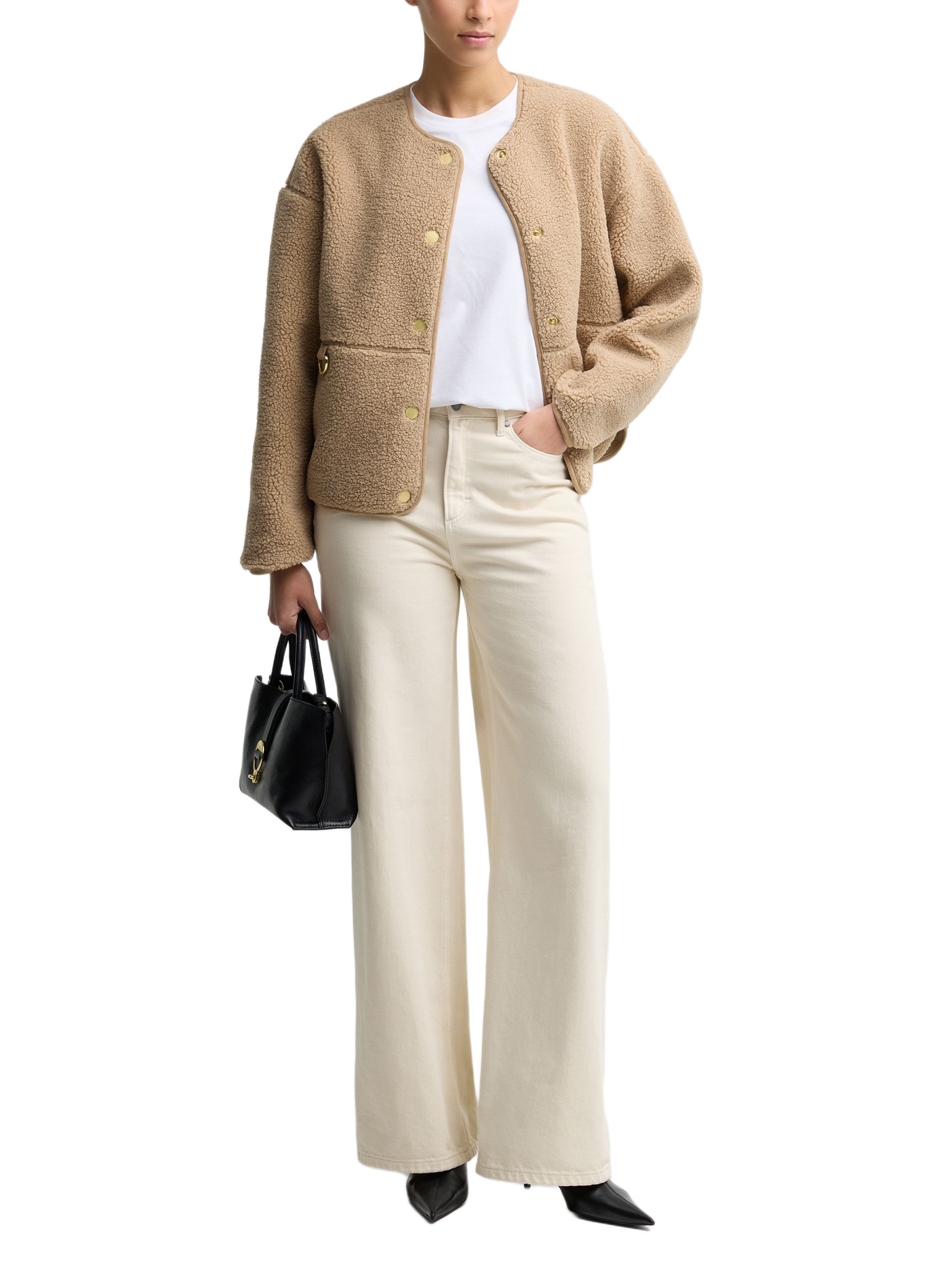 Gerade geschnittene flauschige Jacke mit Rundhalsausschnitt BARBOUR Beige