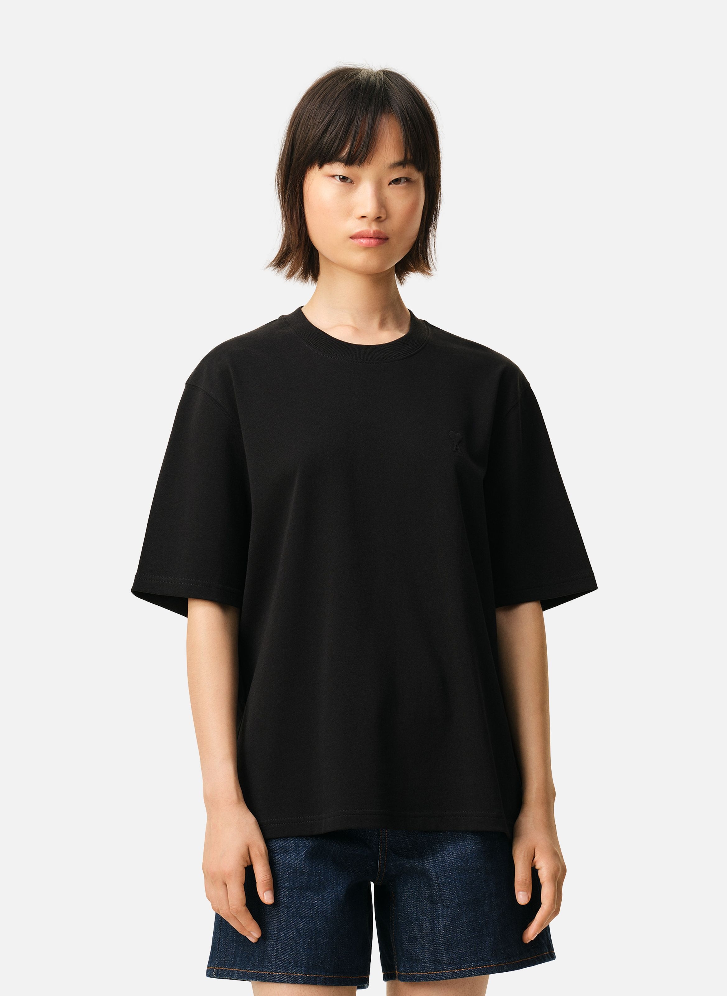 T-shirt unisexe en coton ami de coeur embossé | Noir AMI PARIS Femme