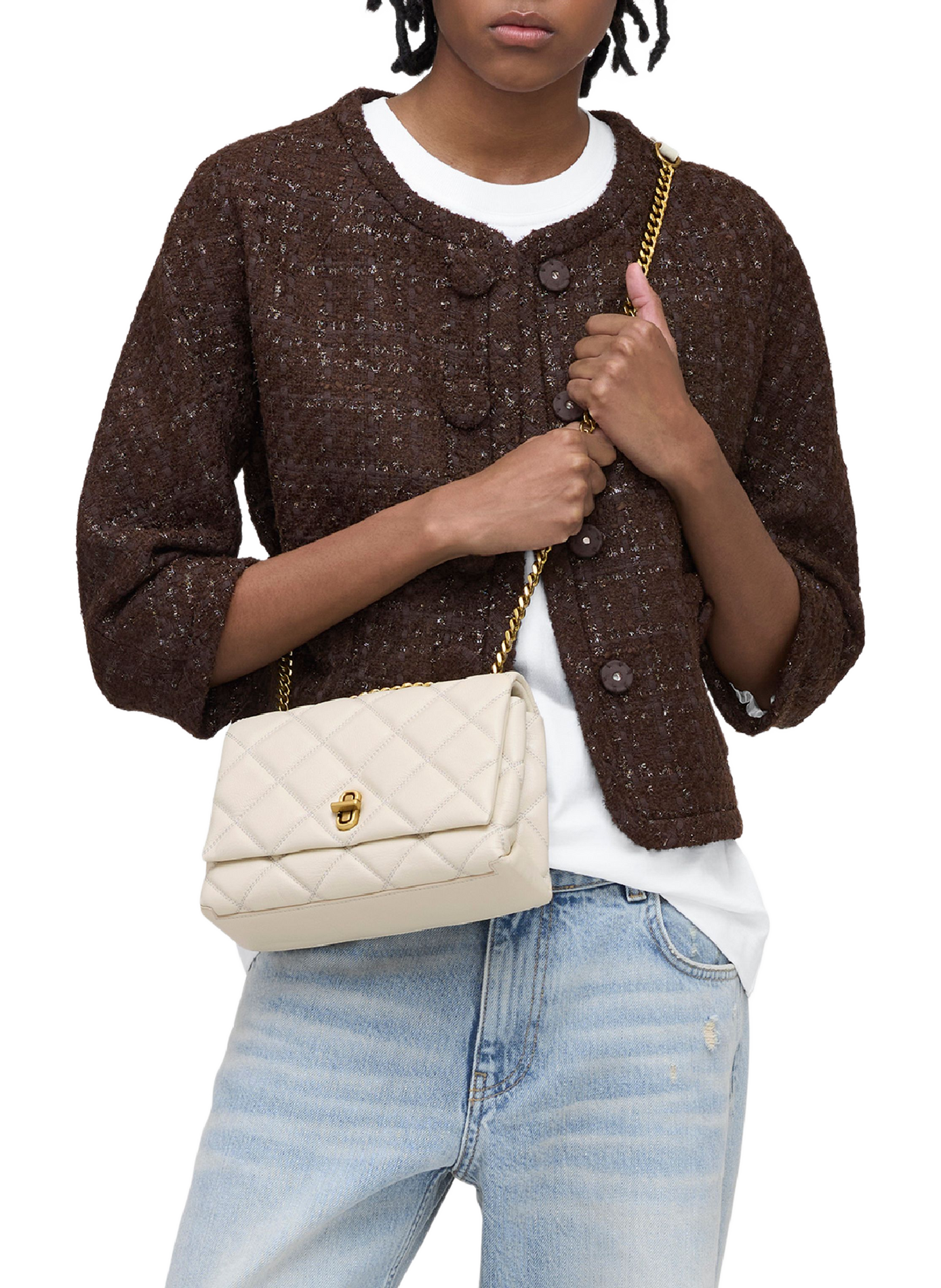 Sac à main à double chaîne en cuir MARC JACOBS Blanc