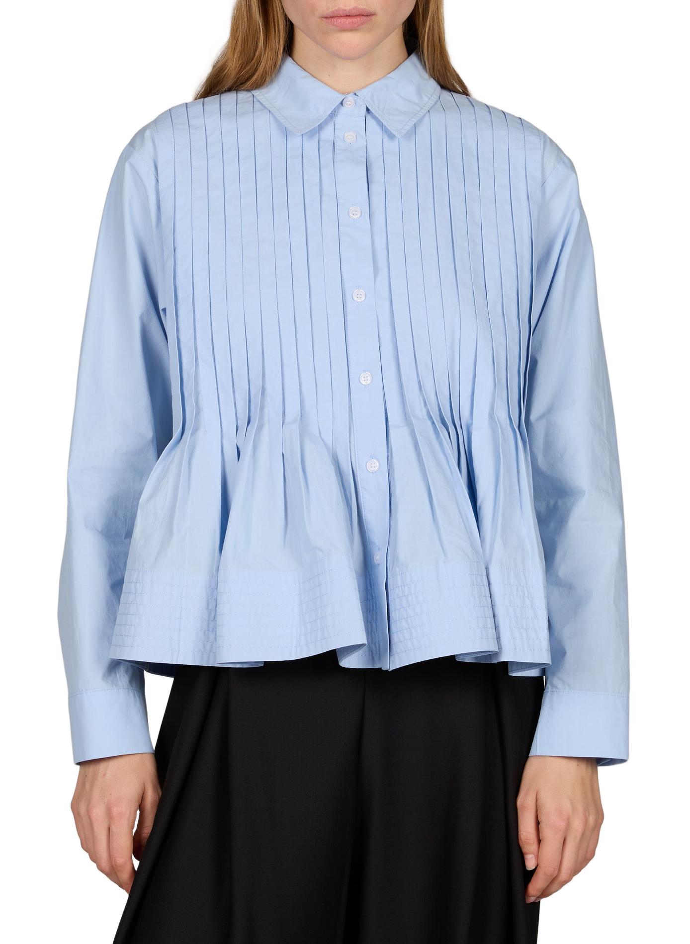 Pleated long-sleeve shirt in blended cotton SUNCOO Blue