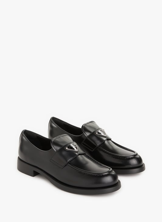 Prada Brushed Leather Loafers In Black