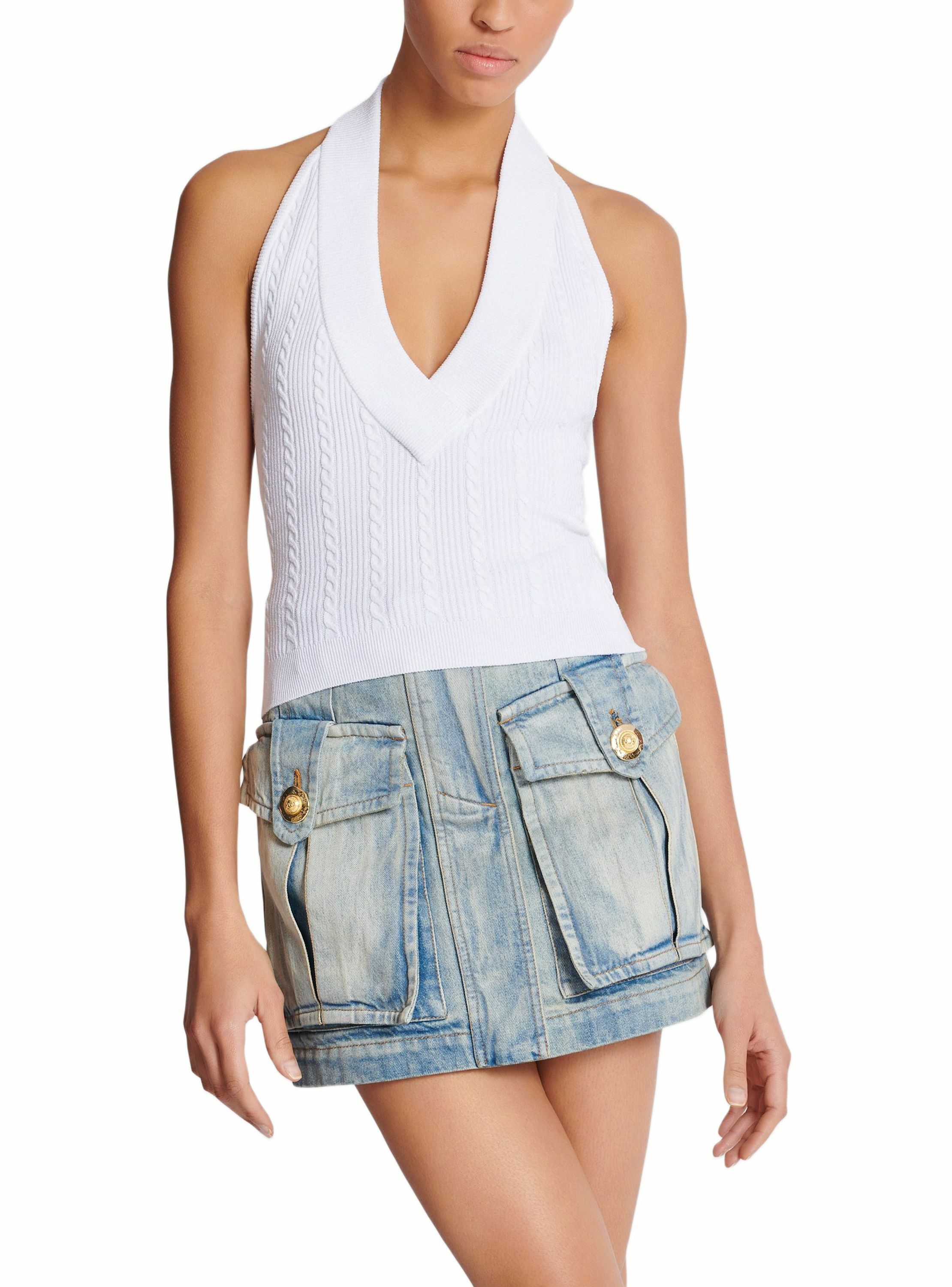 Top dos-nu en maille torsadée BALMAIN Blanc