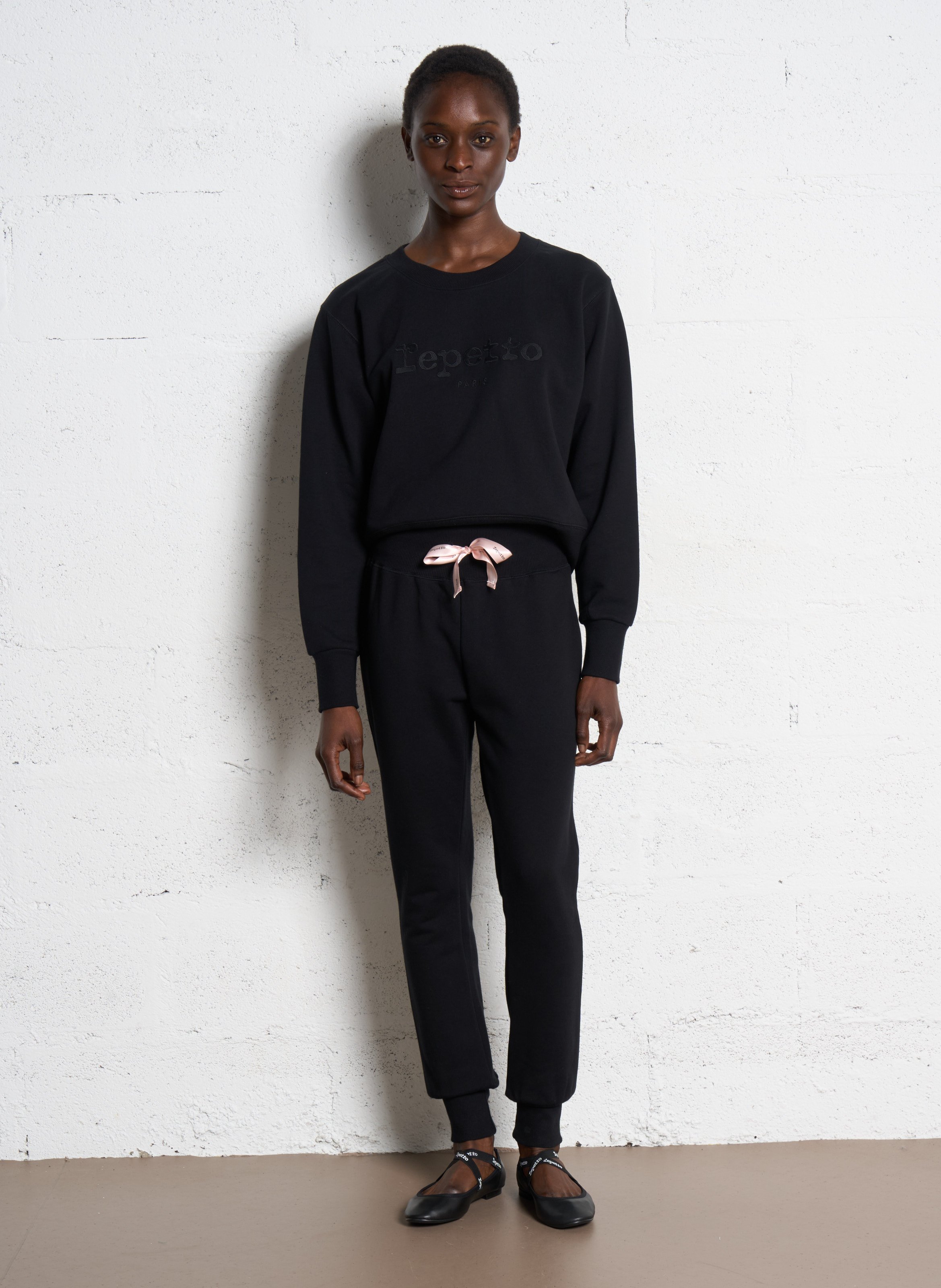 Sweatshirt col rond en coton brodé REPETTO Noir