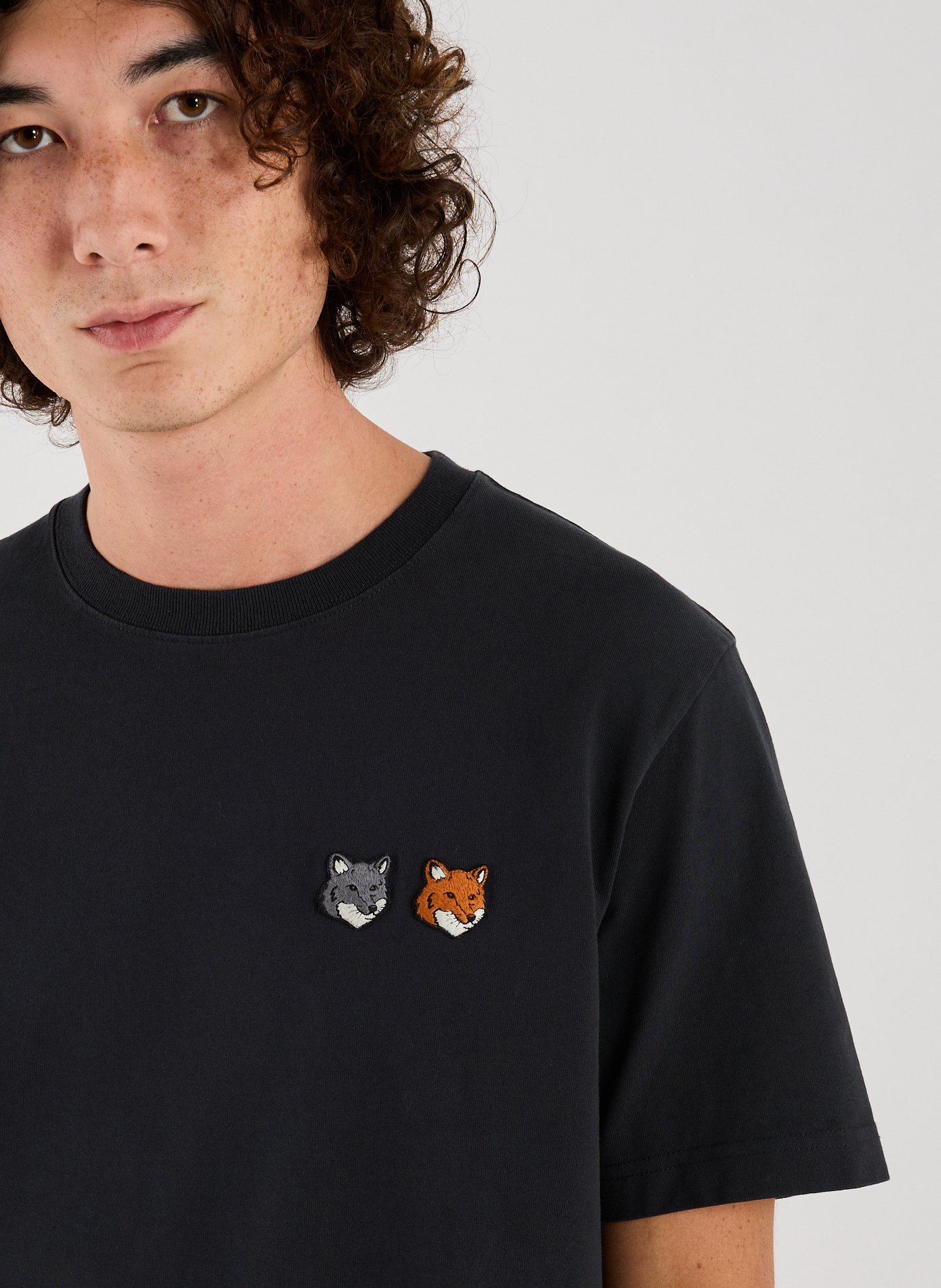 Cotton T-shirt with Double Fox Head MAISON KITSUNÉ Grey