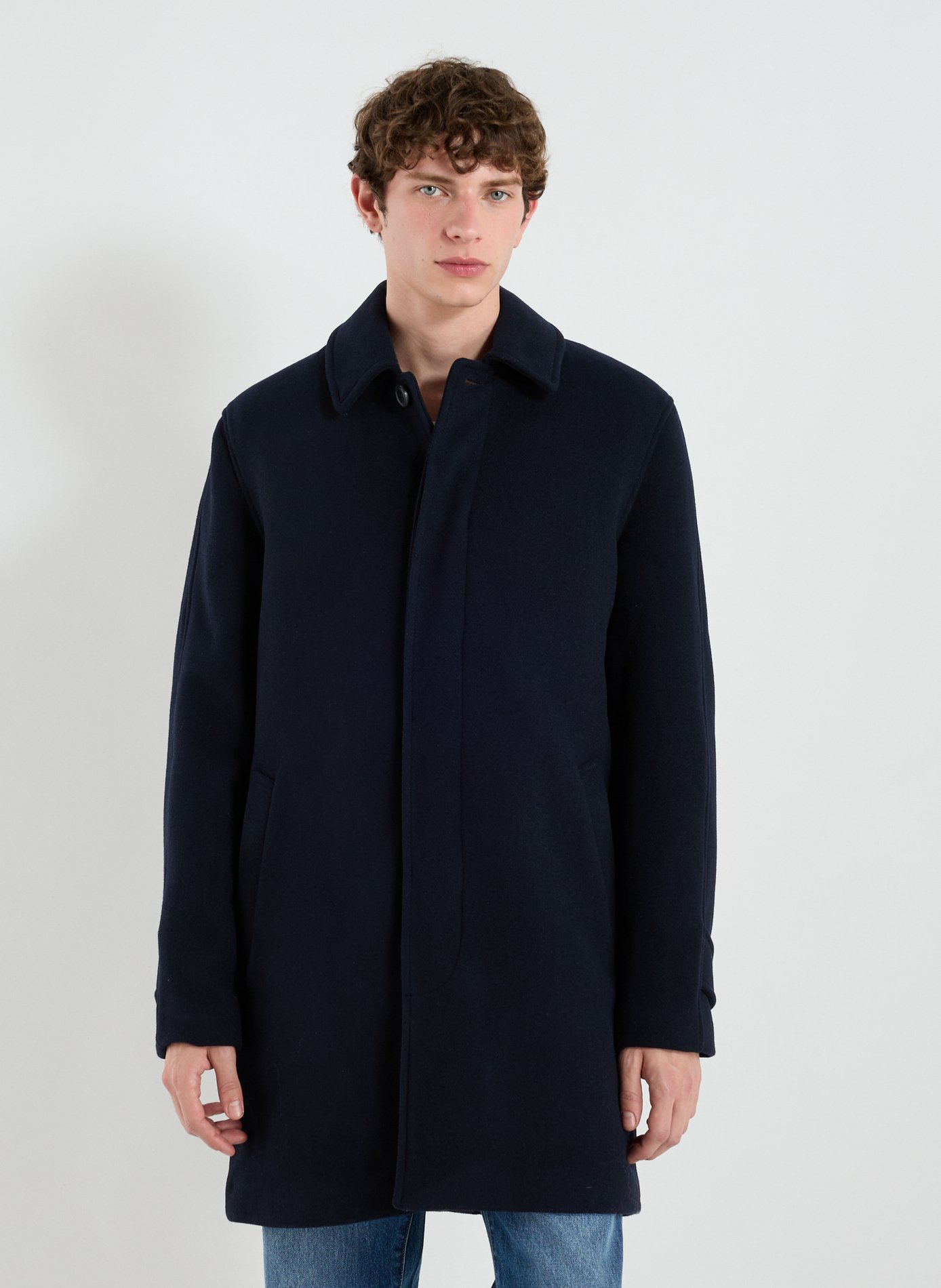 SAMSOE SAMSOE Classic Wool Blend Coat with Collar Blue