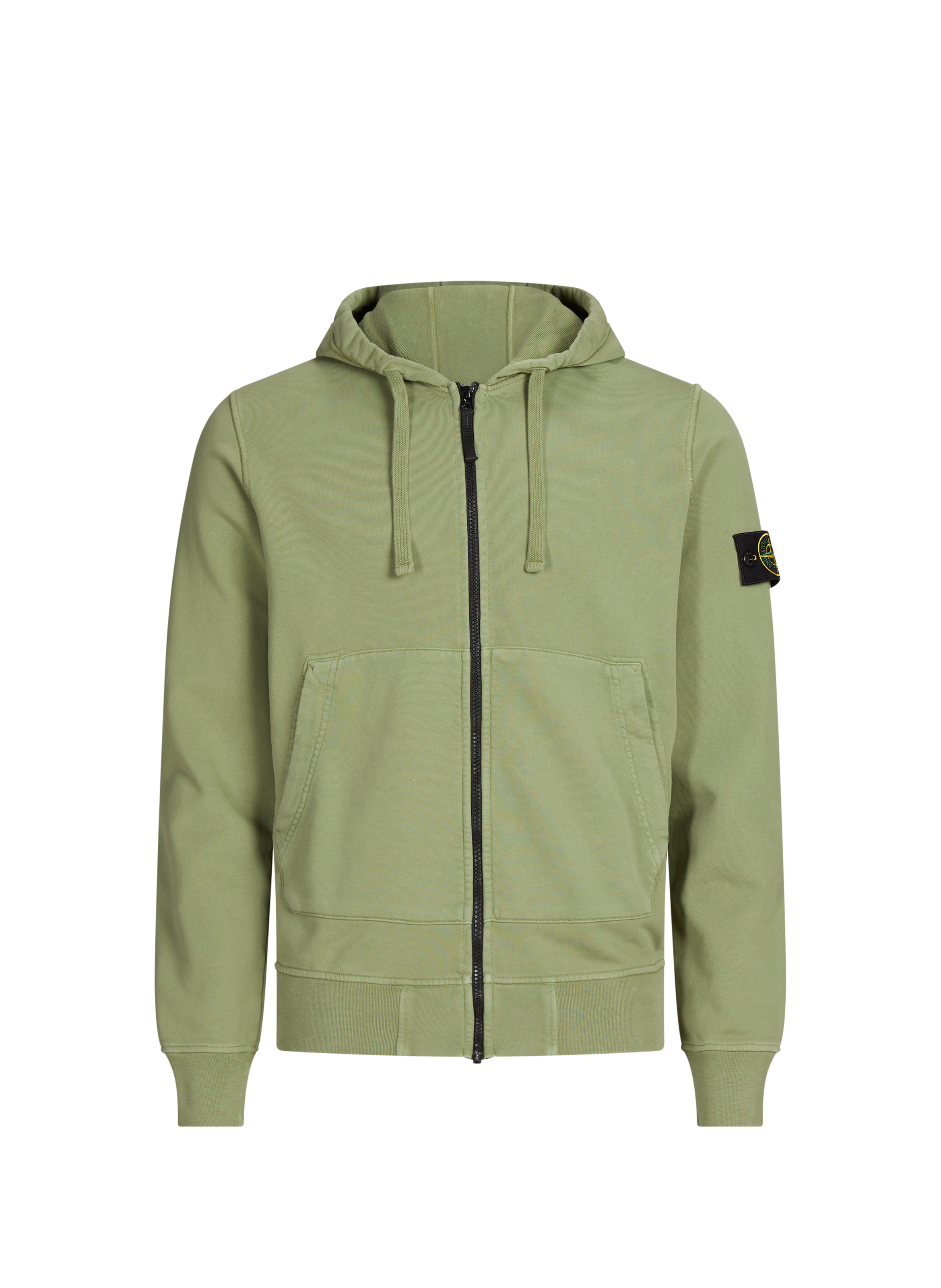 STONE ISLAND Sweat zippé à capuche en coton Vert