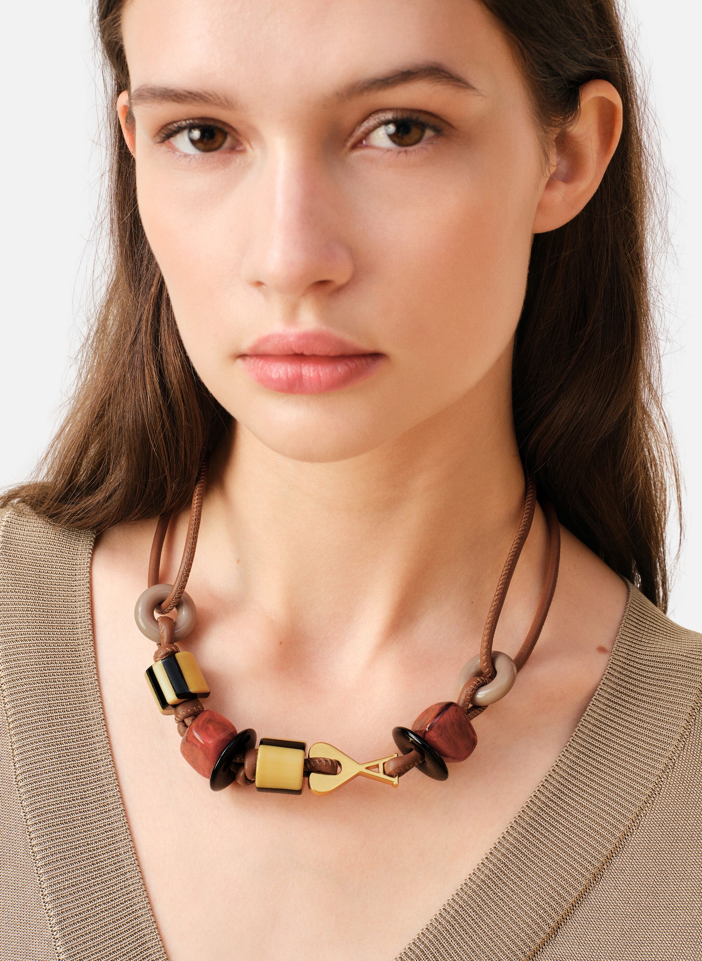 Collier perles ami de coeur unisexe en cuir AMI PARIS Multicolore