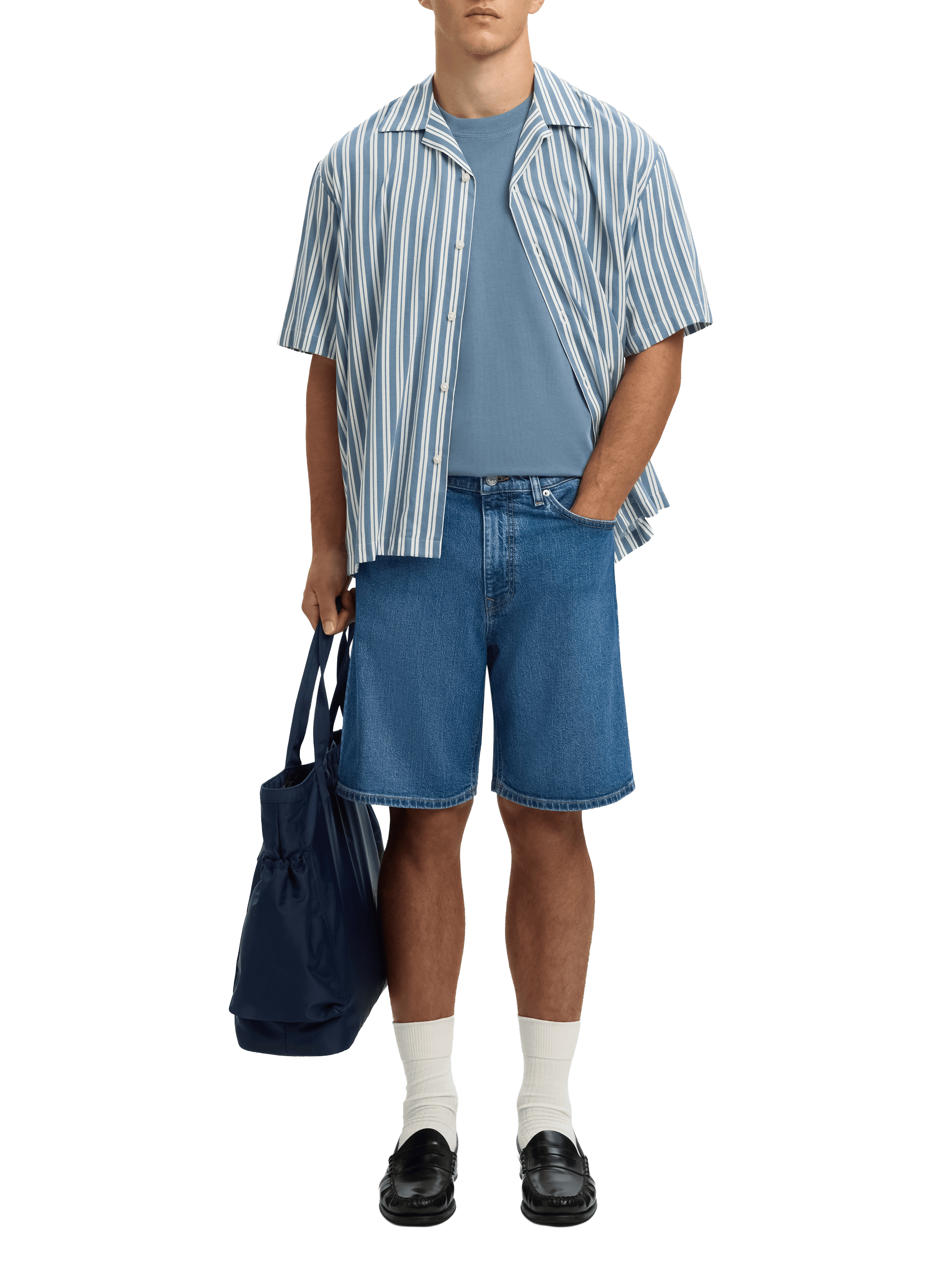 Short droit en denim de coton mélangé SELECTED Bleu