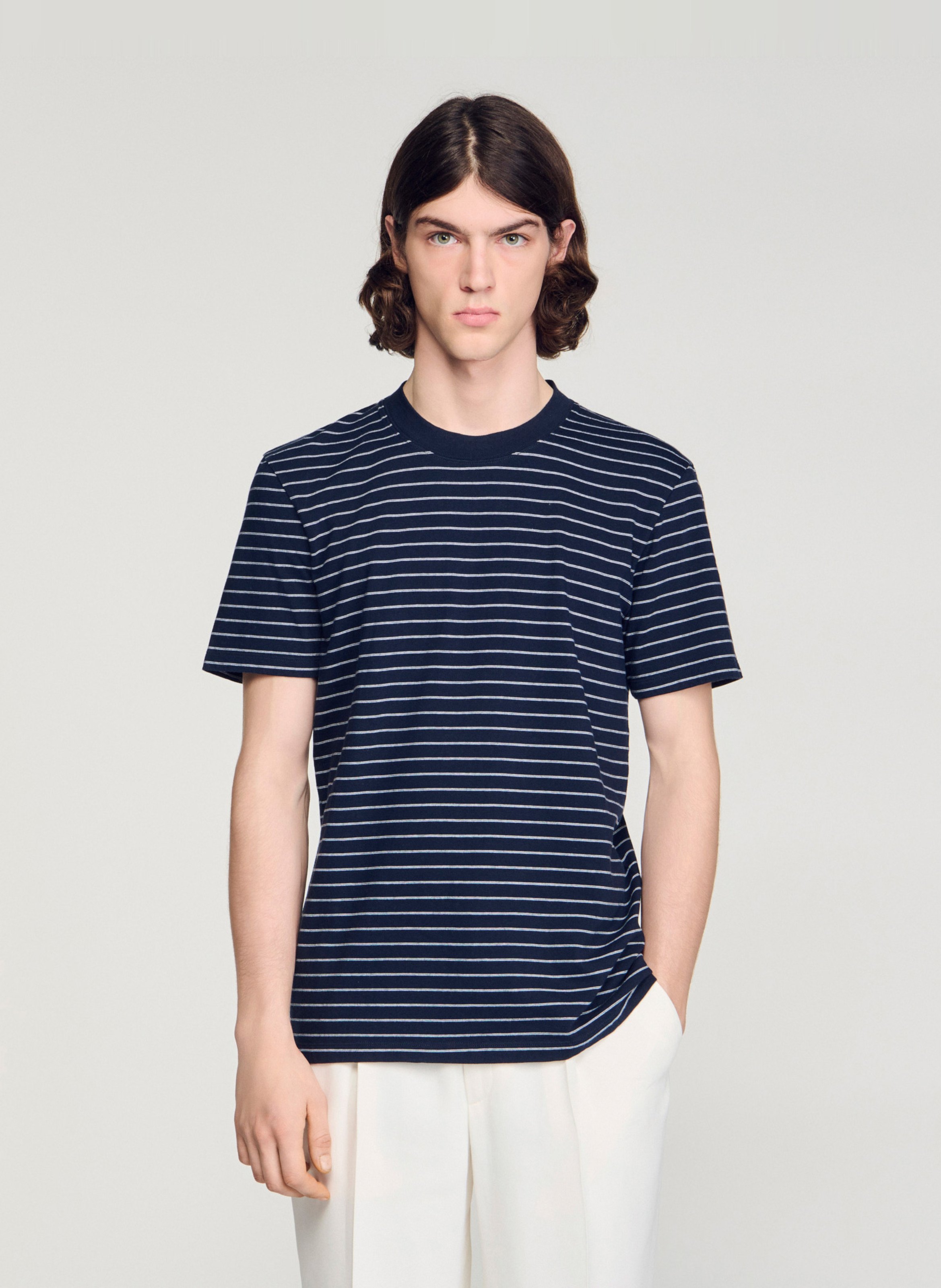 Tee-shirt col rond à rayures SANDRO Bleu