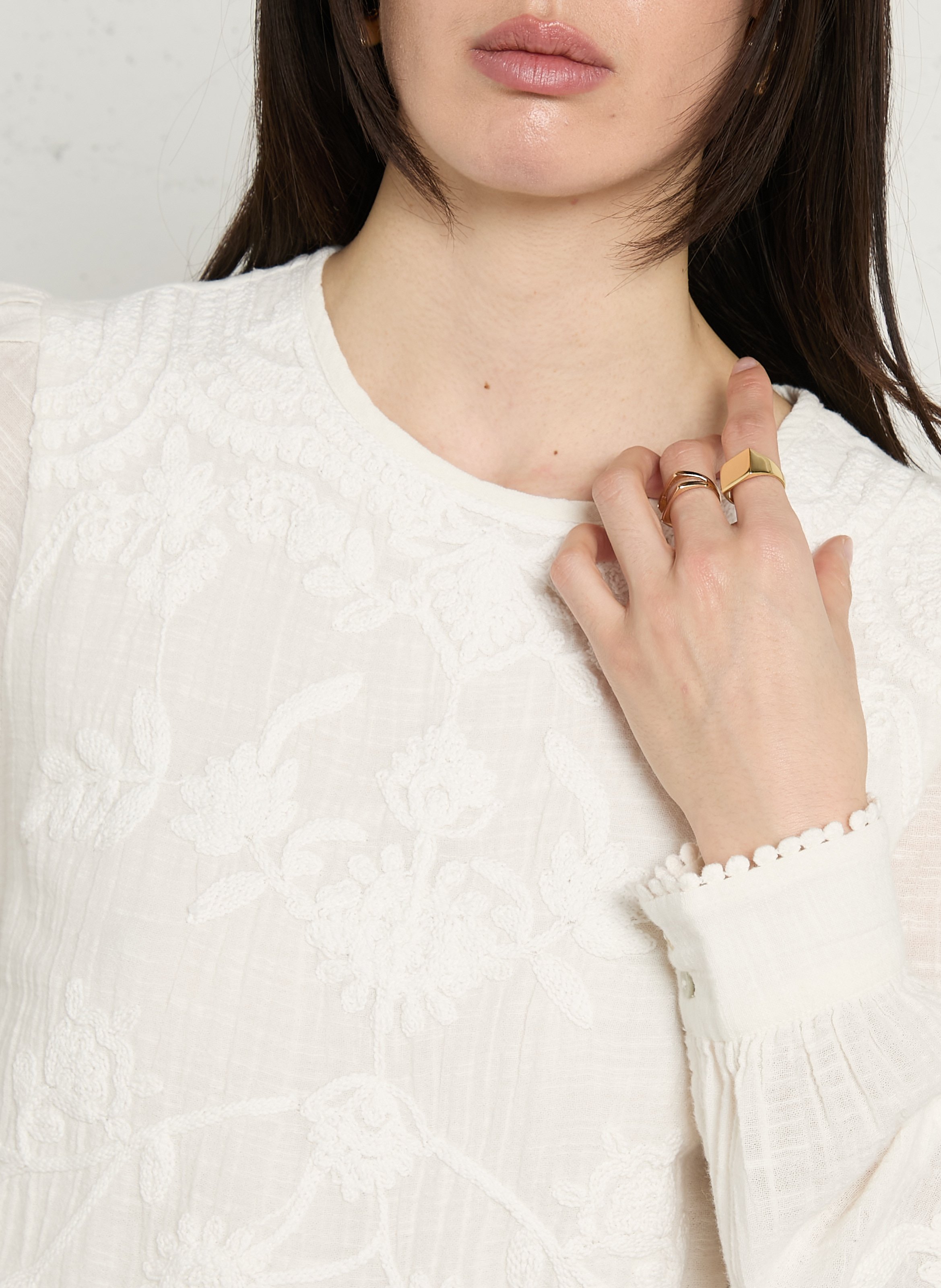 Top brodé en coton col rond debby MAISON 123 Blanc