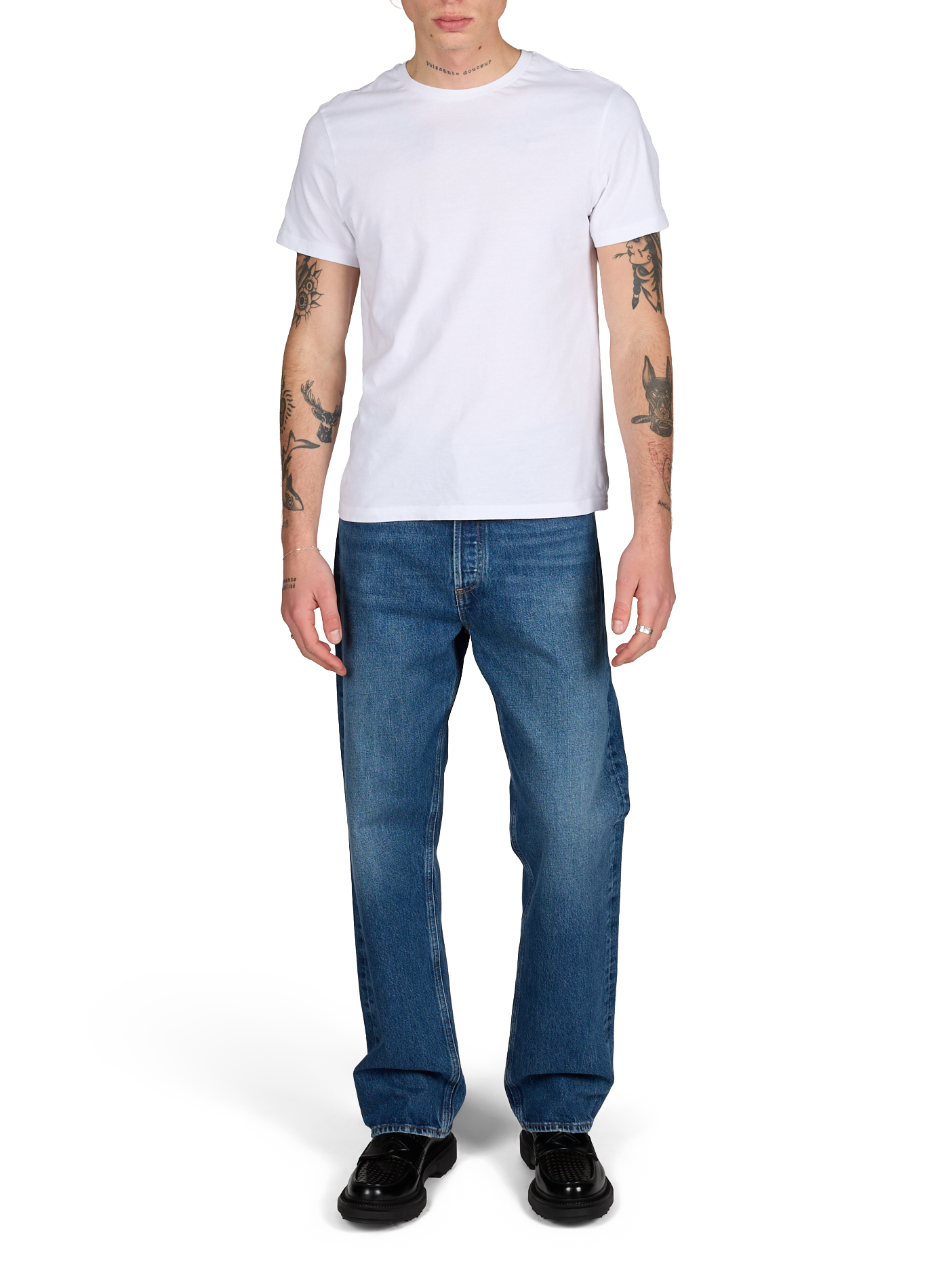 Jean droit en coton Bleu