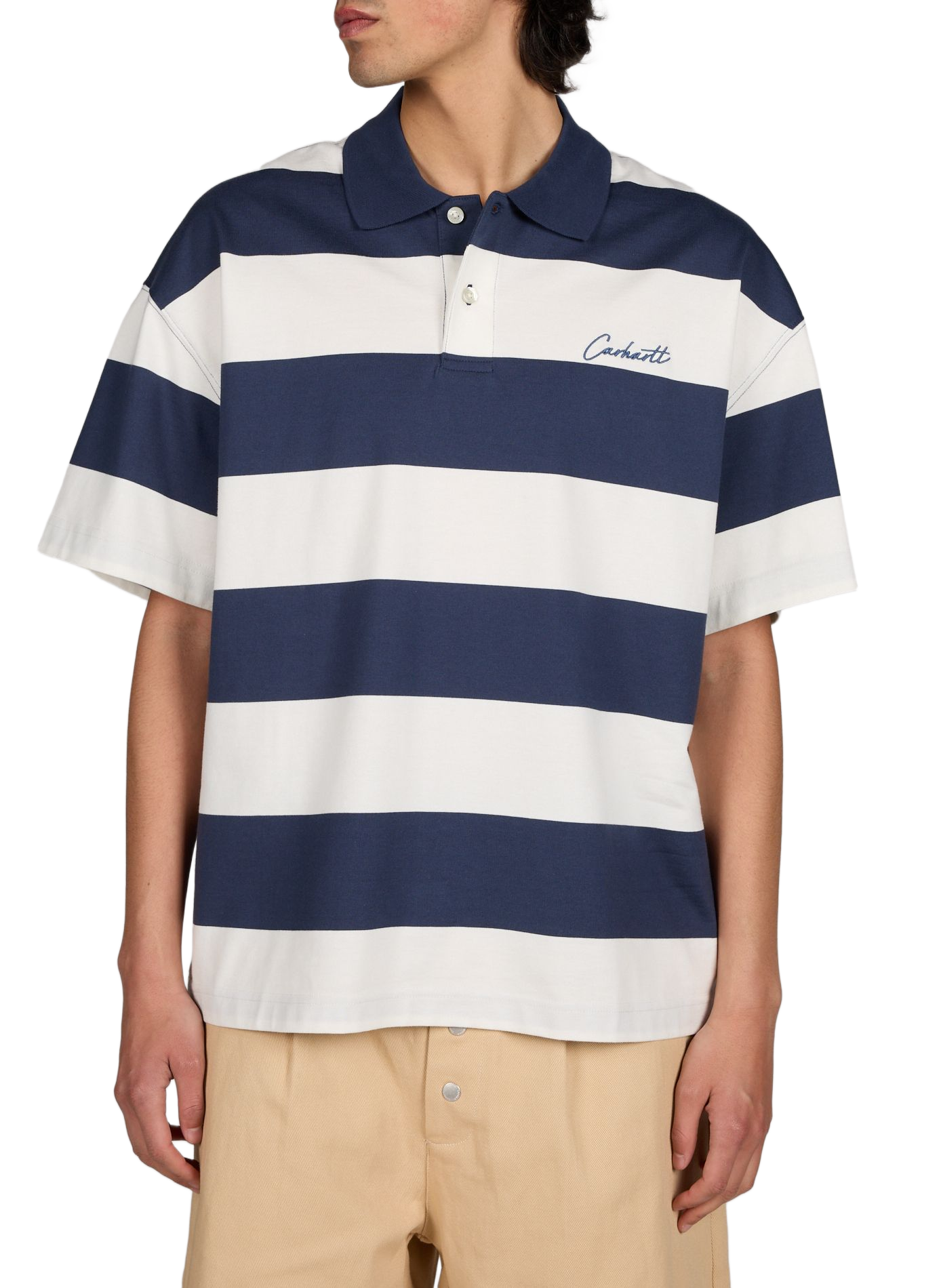 Short-sleeved striped cotton polo CARHARTT WIP Blue