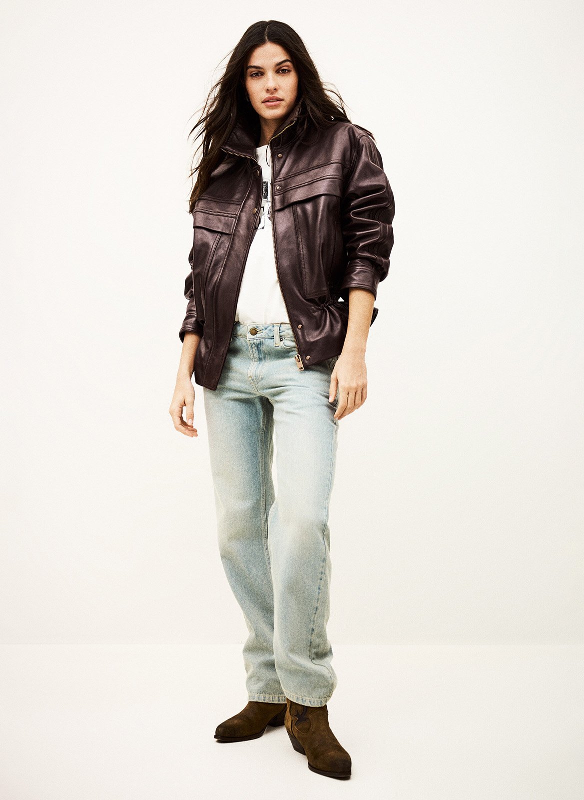 Veste en cuir cintrée à col montant kassia BA&SH Rouge