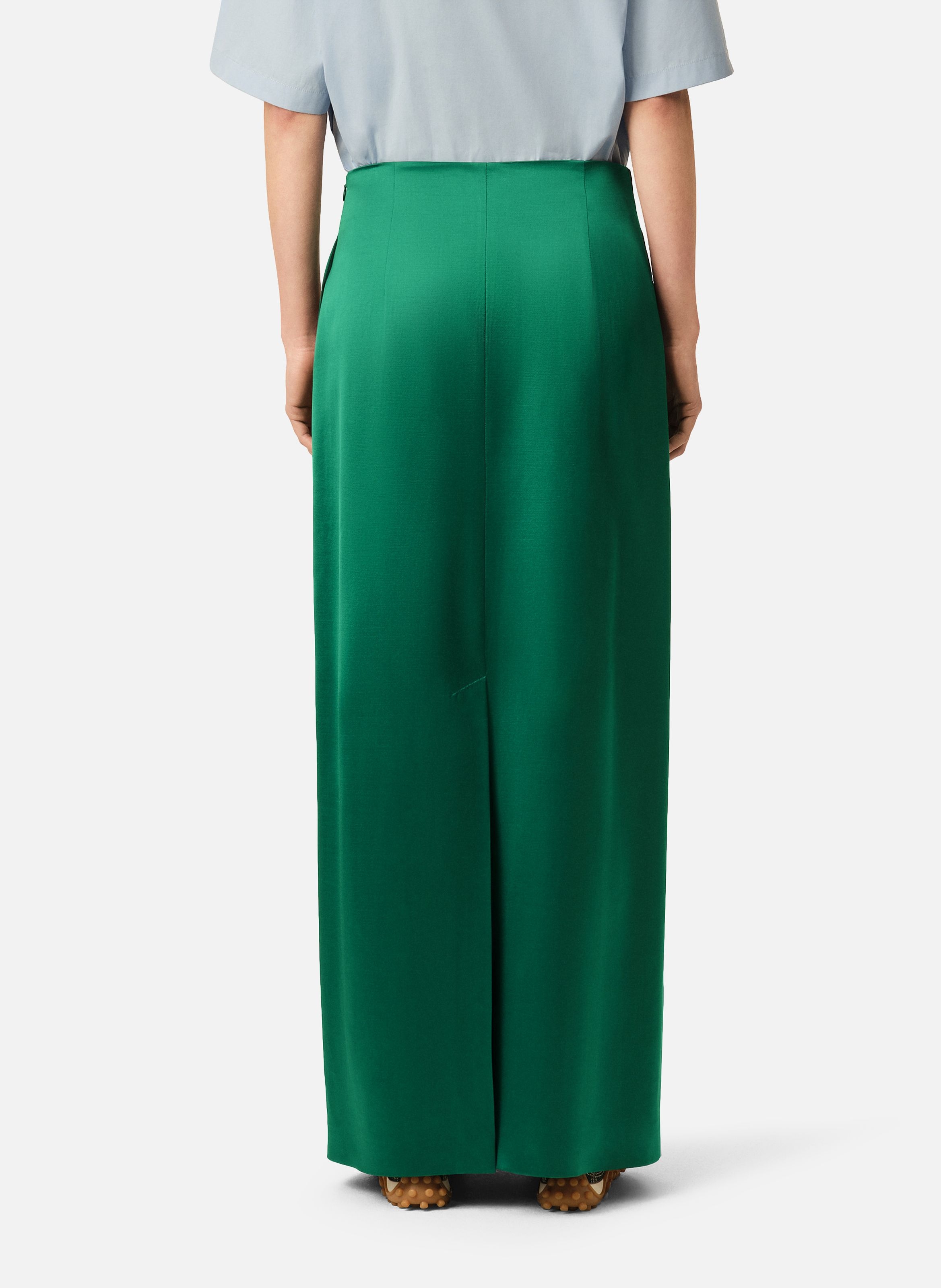Jupe droite longue en viscose et laine AMI PARIS Vert
