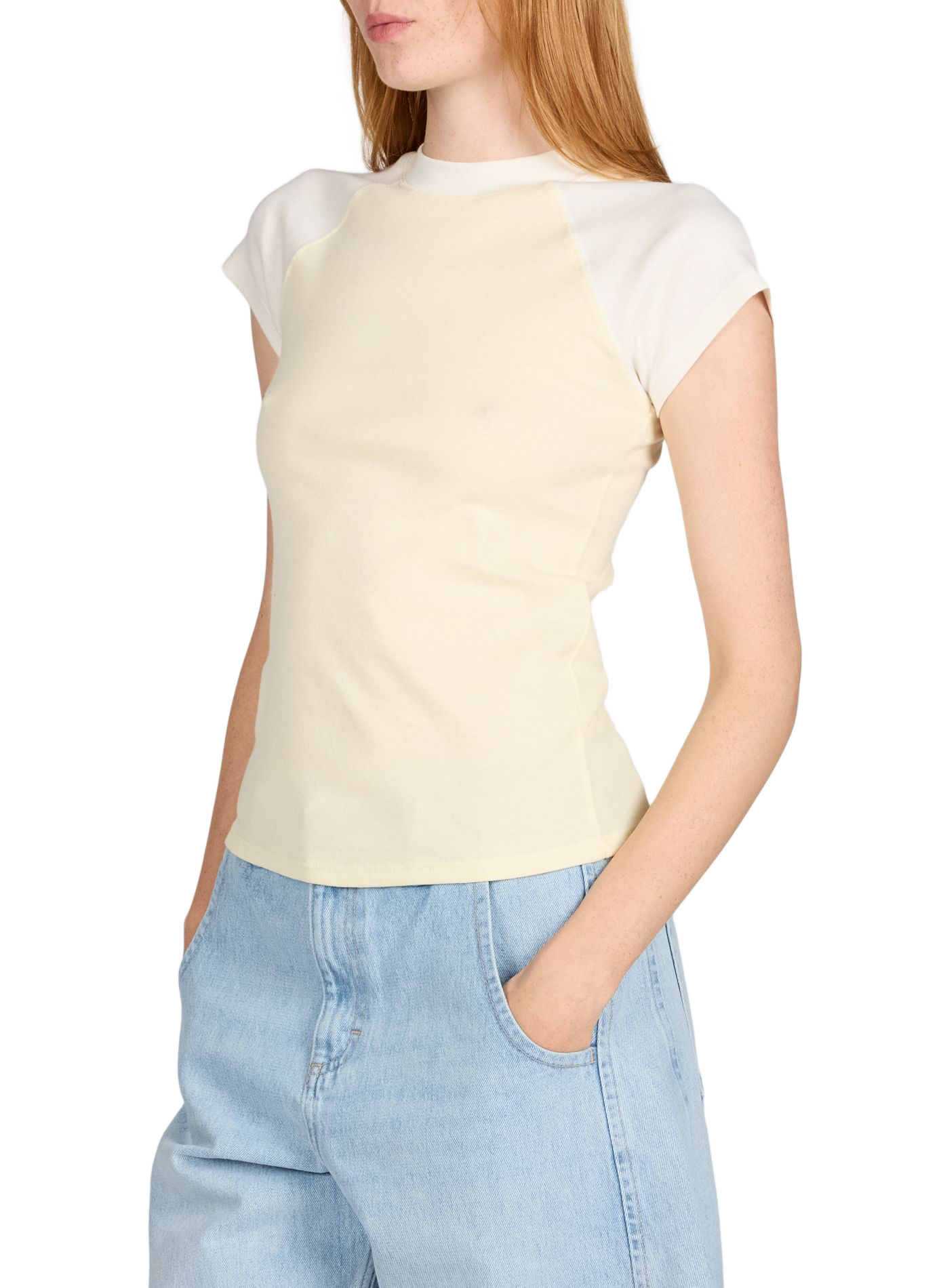 Zweifarbiges T-Shirt Emilie aus Baumwollmischung TOPSHOP Beige