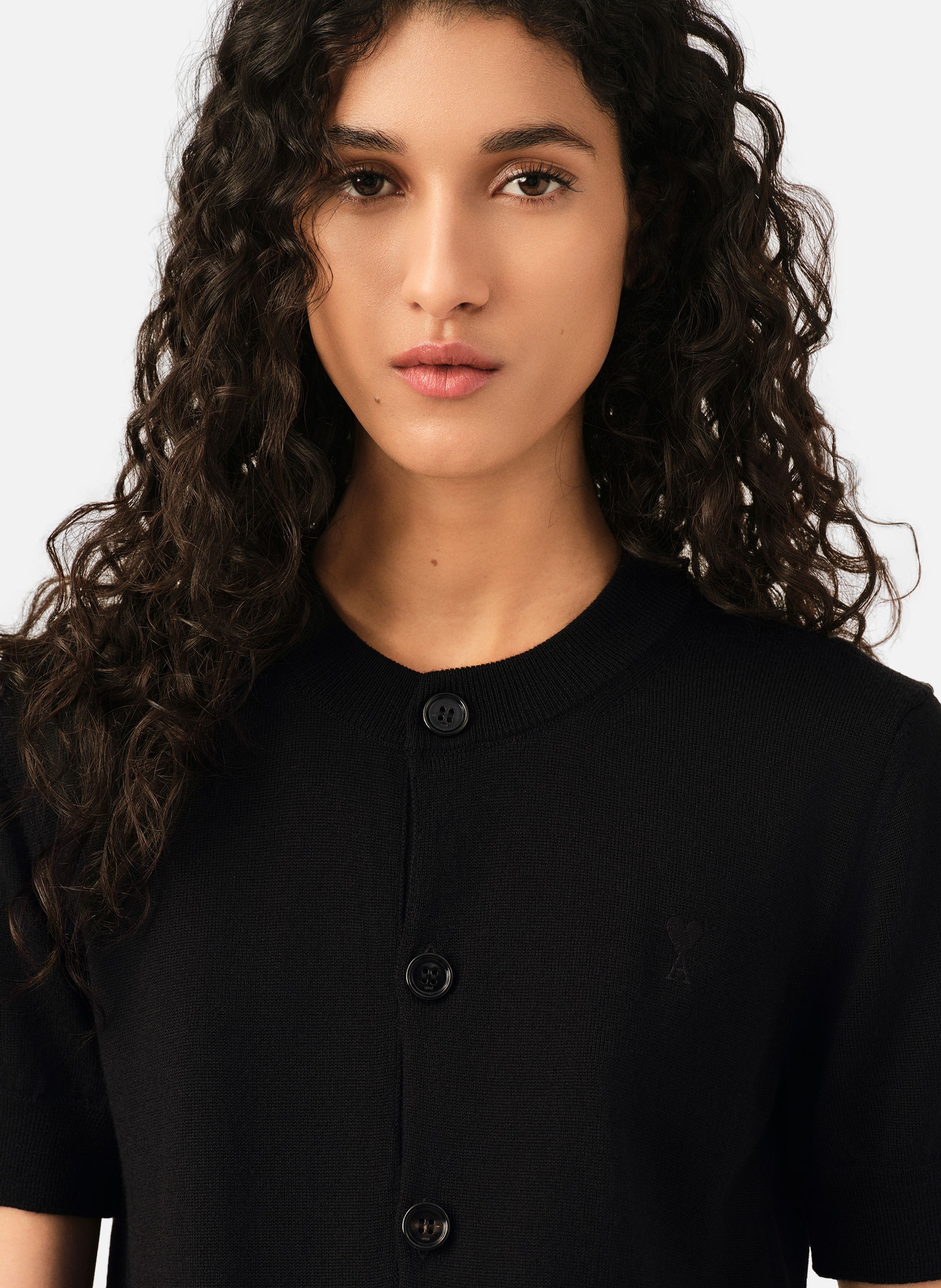 Cardigan en laine manches courtes ami de coeur AMI PARIS Noir