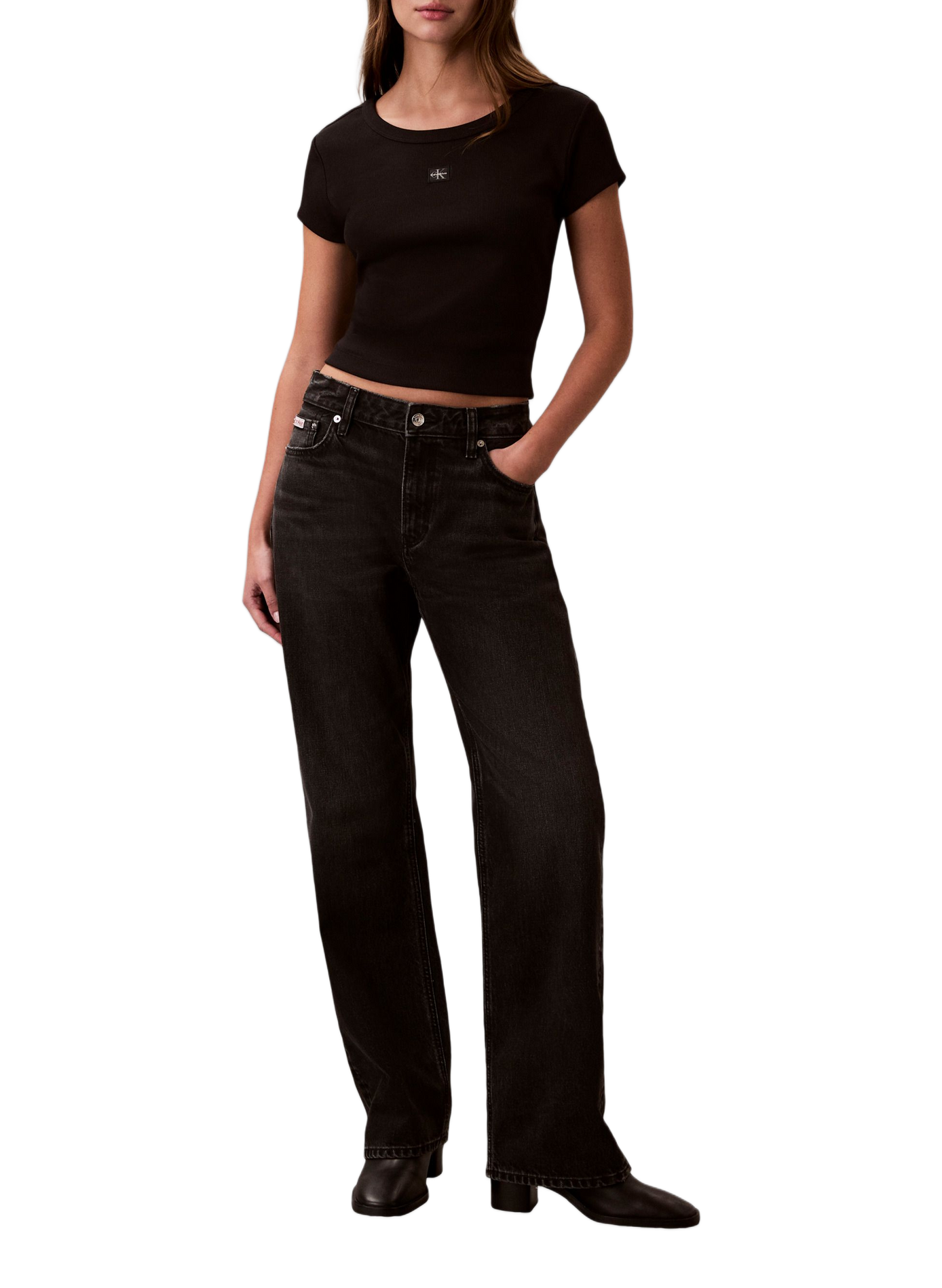 T-shirt court en coton mélangé CALVIN KLEIN Noir