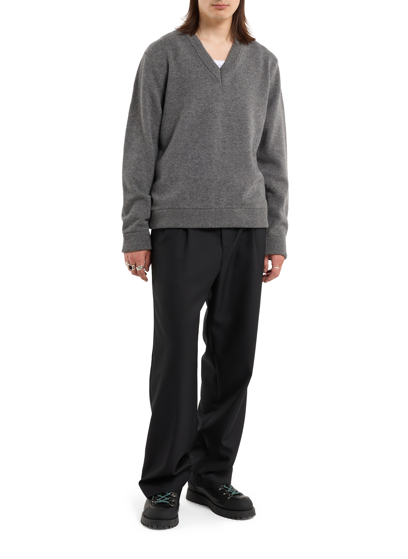 Oversized wool V-neck sweater SAISON 1865 Grey