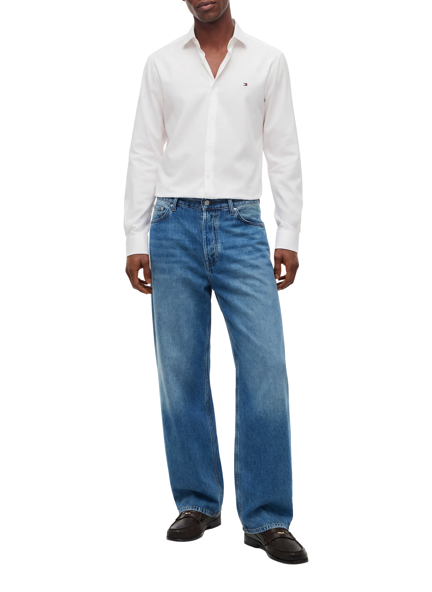 Straight classic collar shirt in blended cotton TOMMY HILFIGER White