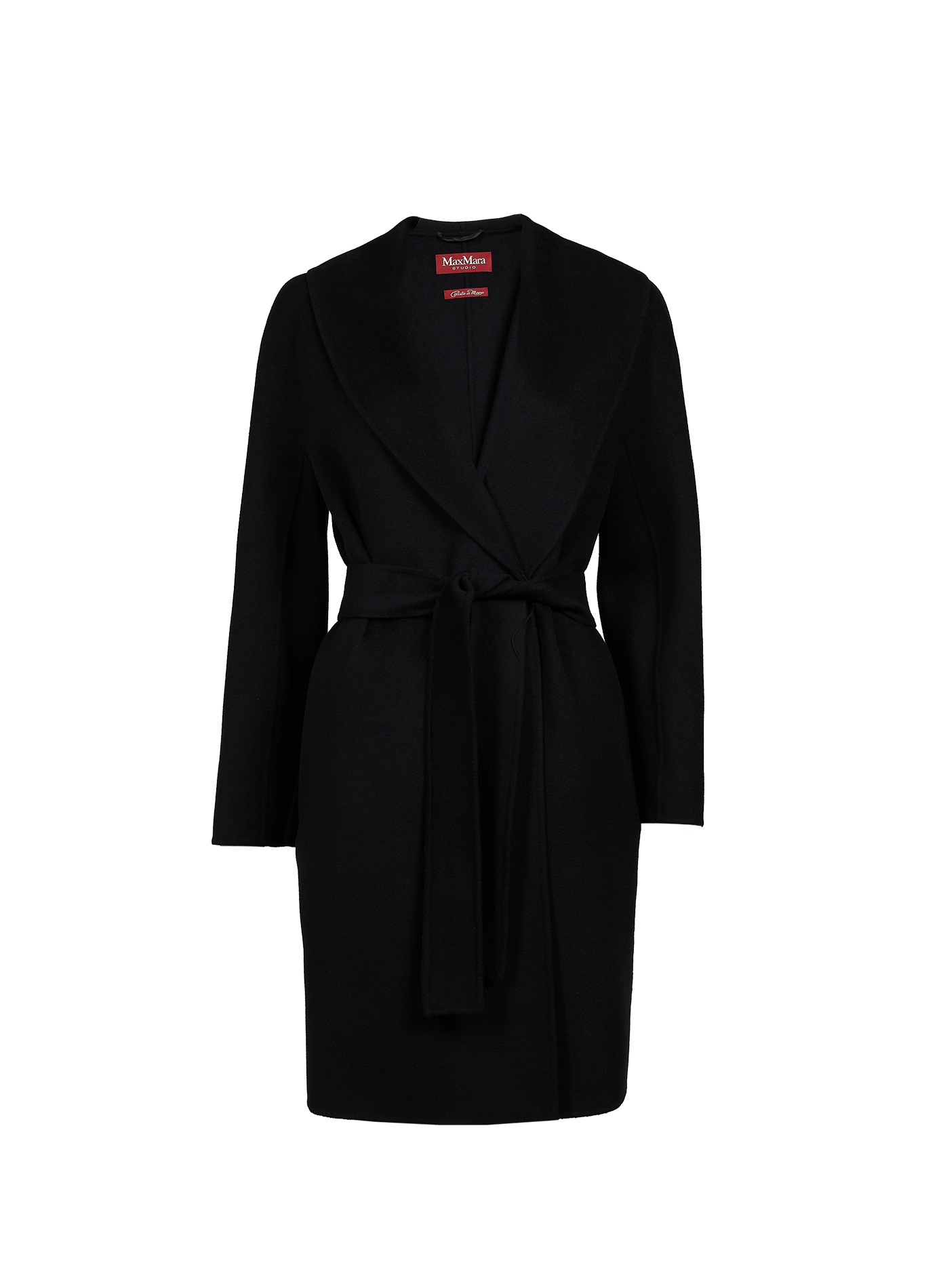 Wollmischmantel mit Schalkragen und Gürtel MAX MARA STUDIO Schwarz