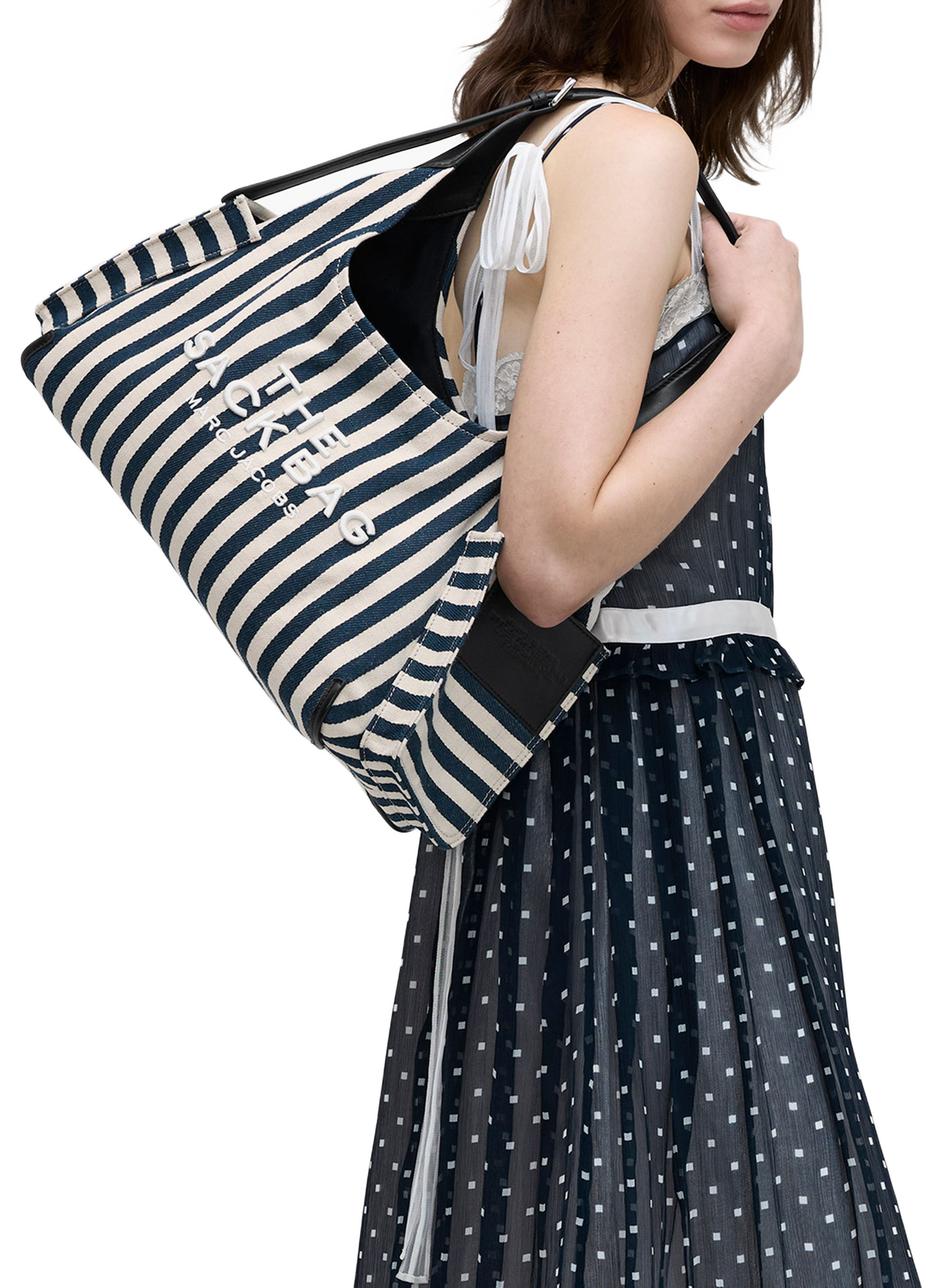 Sac The Stripe Canvas Belted en coton et lin MARC JACOBS Bleu