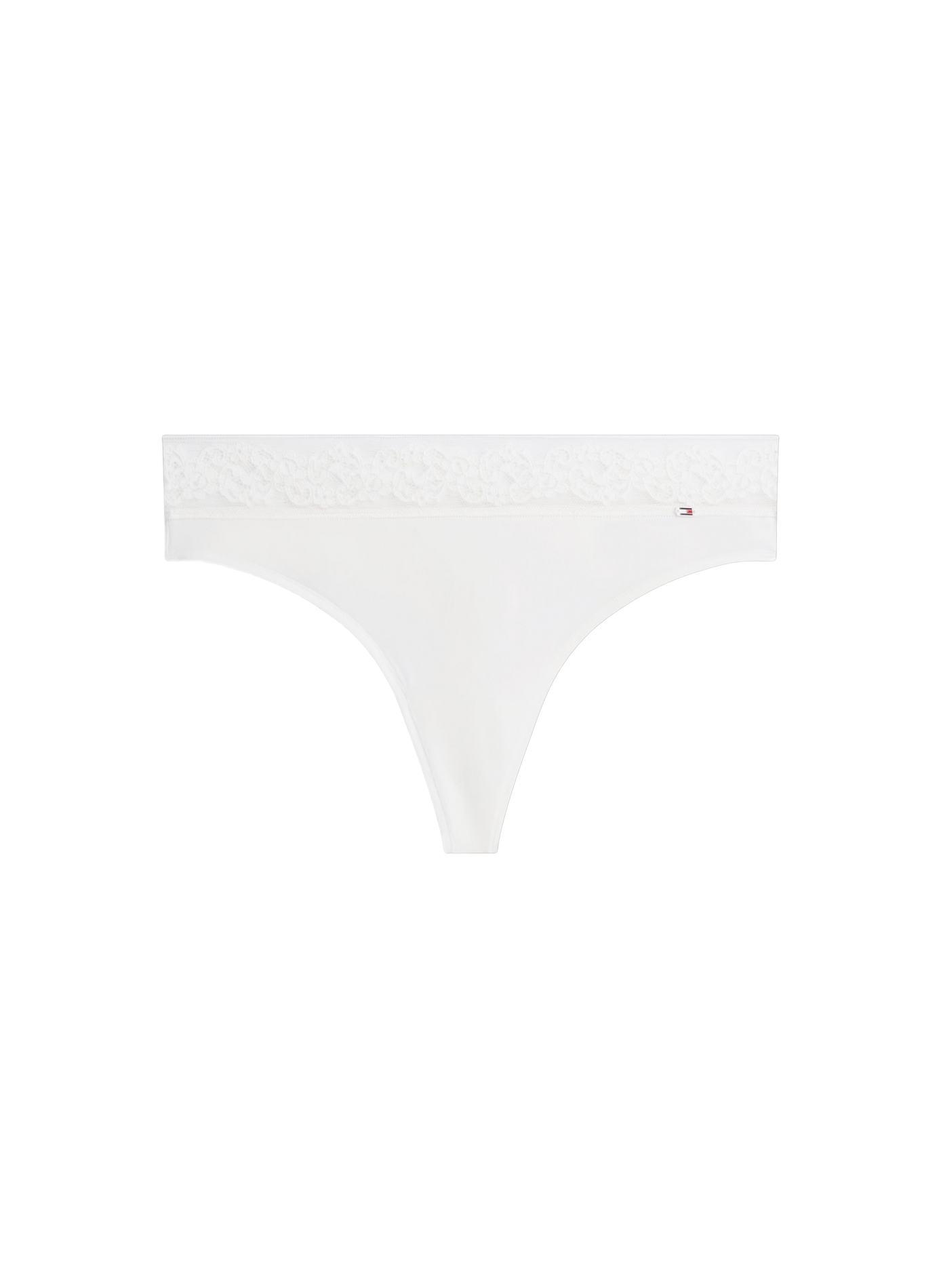 Plain thong with lace waistband  Ivory silk