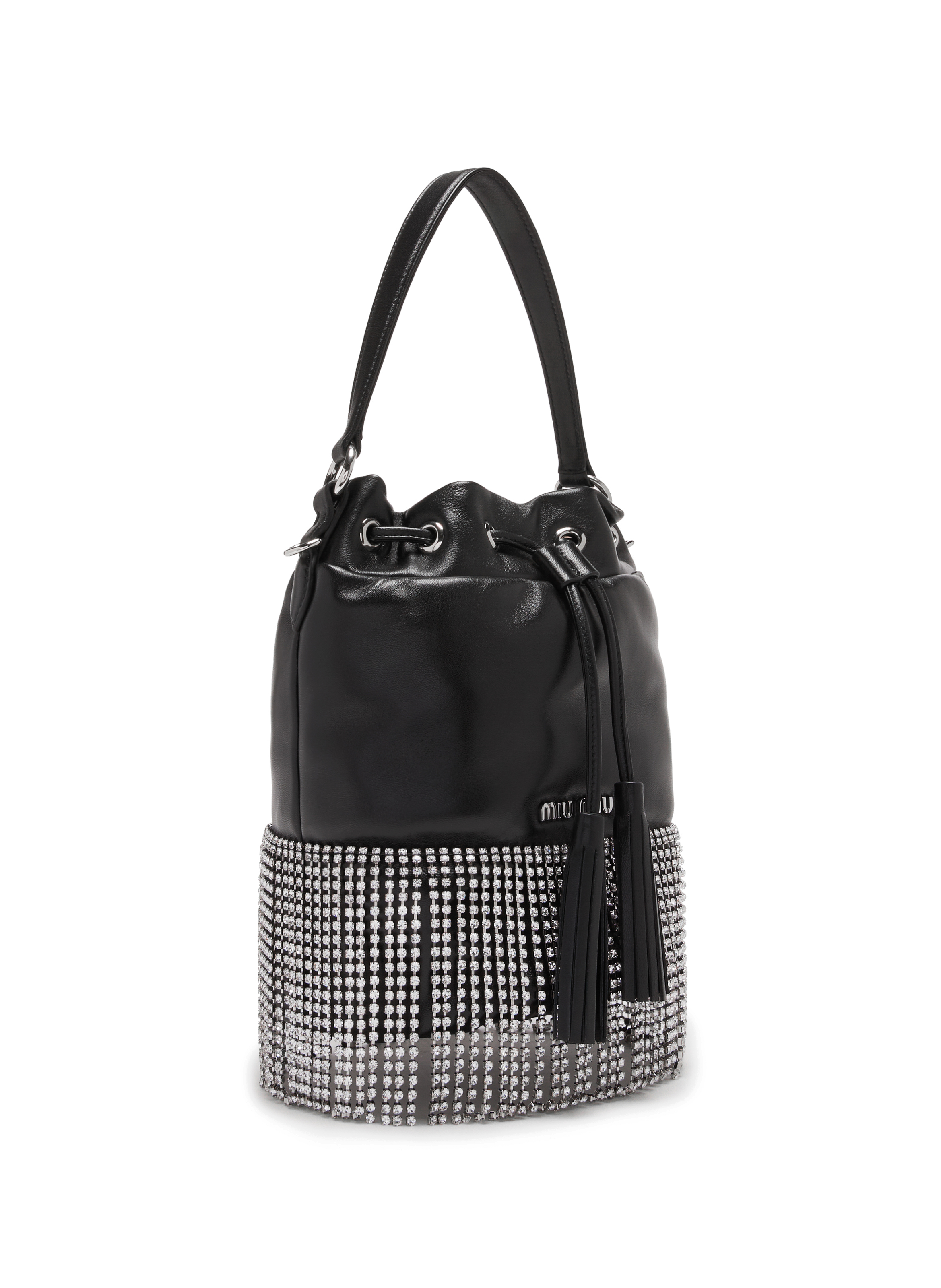 Sac seau en cuir et cristaux