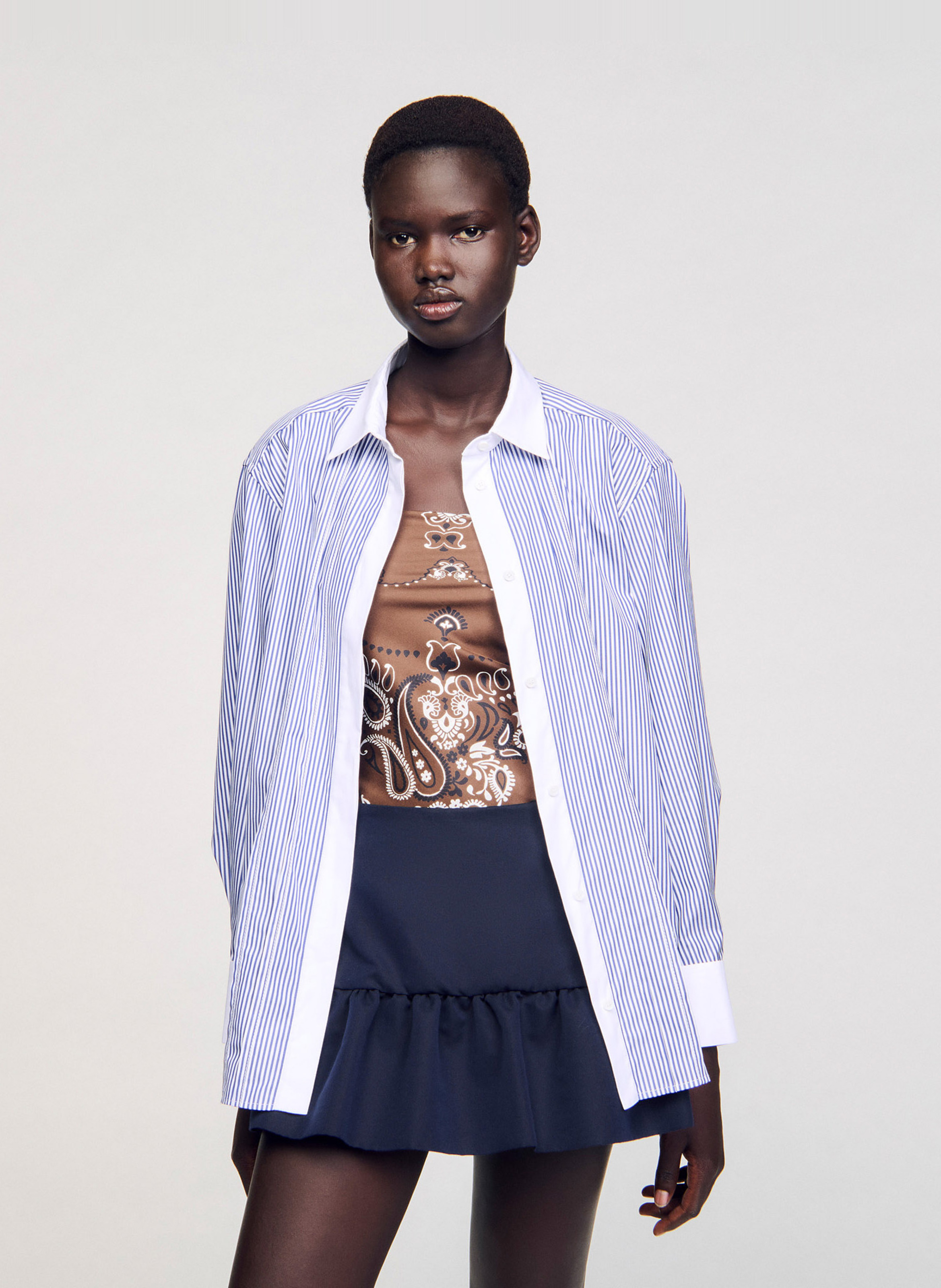 Chemise Imprimée Sandro Chemisier Femme Chemise Rayée Droite