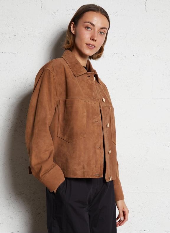 Veste droite suédée en cuir carla Jaune by MAISON 123 MAISON 123 Veste droite suédée en cuir carla Jaune