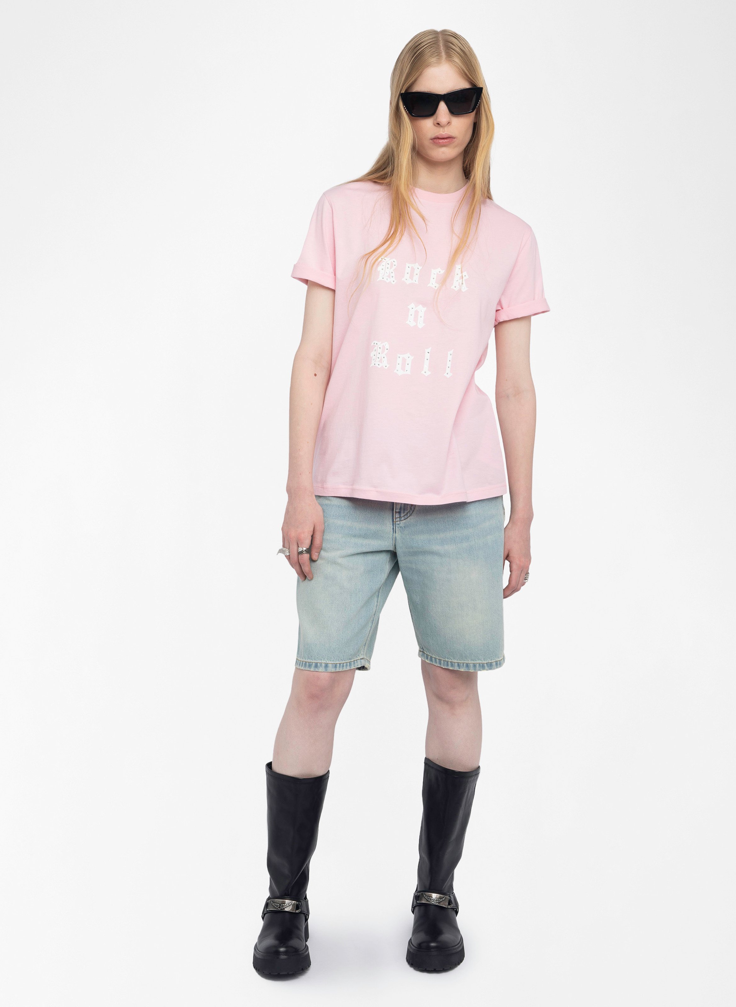 Tee-shirt oversize sérigraphié à strass edwin ZADIG&VOLTAIRE Rose