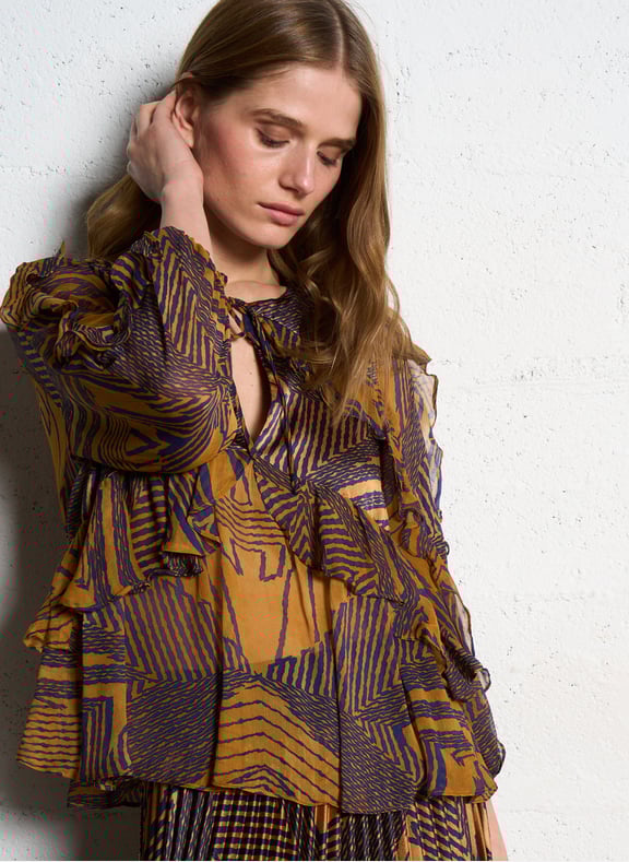 Blouse ample à volants imprimé angela Orange by BA&SH BA&SH Blouse ample à volants imprimé angela Orange