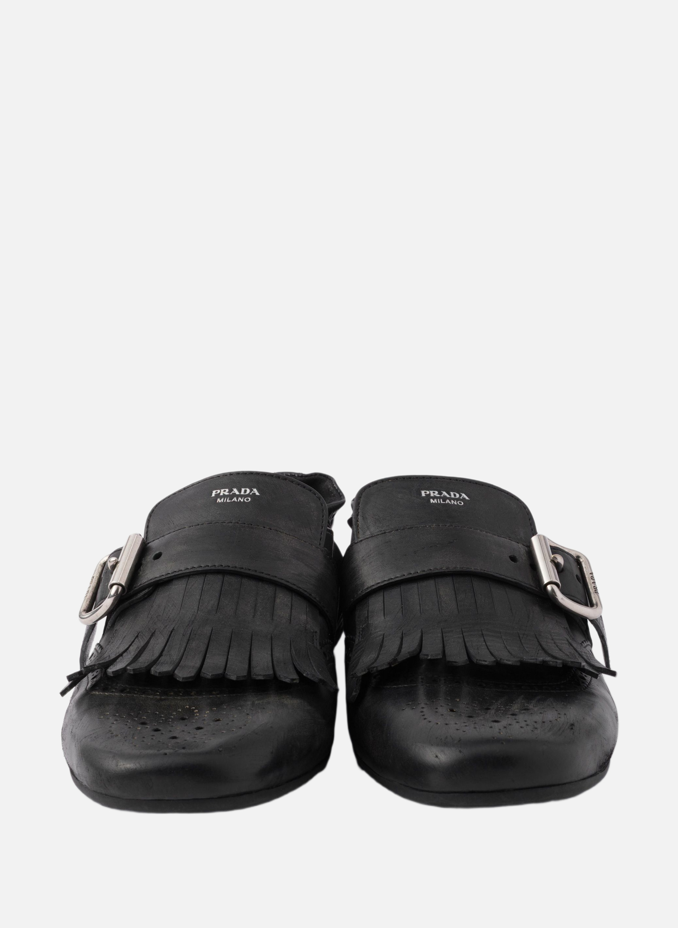 Chaussures en cuir shuffle avec boucle PRADA Noir