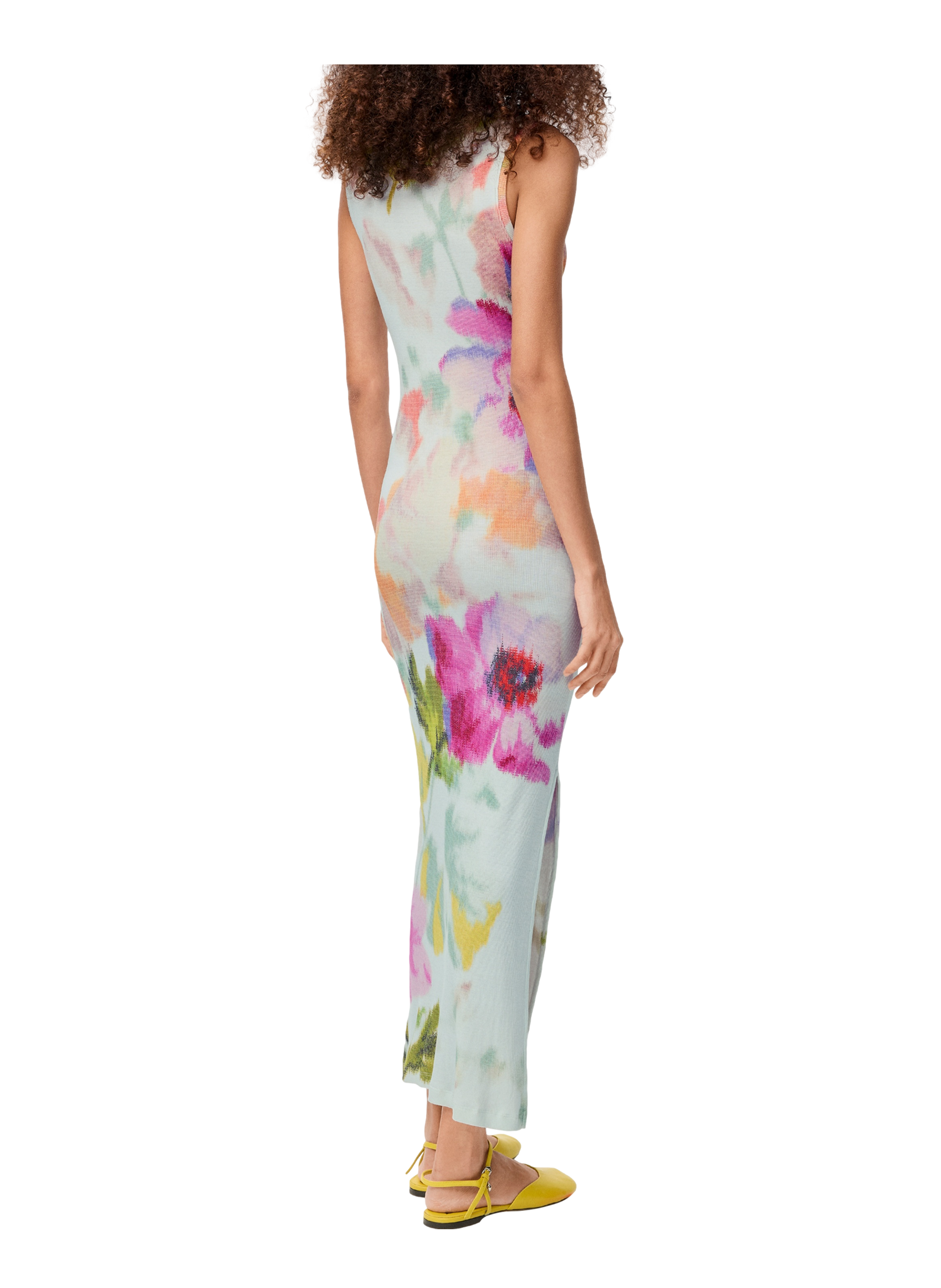 Floral cotton and silk tank dress LOEWE Blue