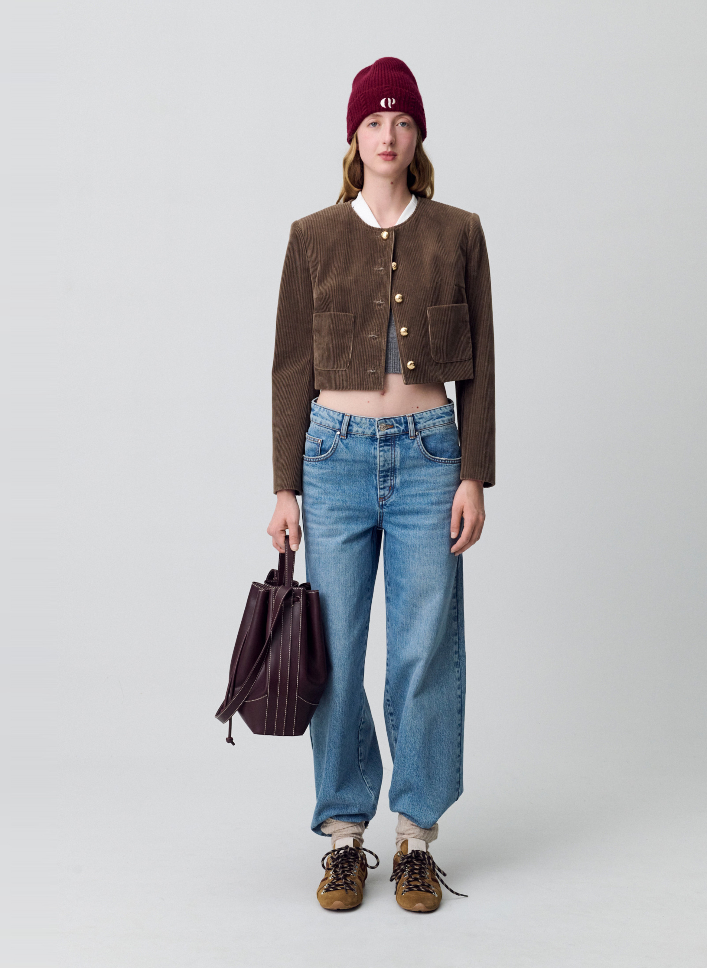 Veste courte en velours côtelé vanille CLAUDIE PIERLOT Marron