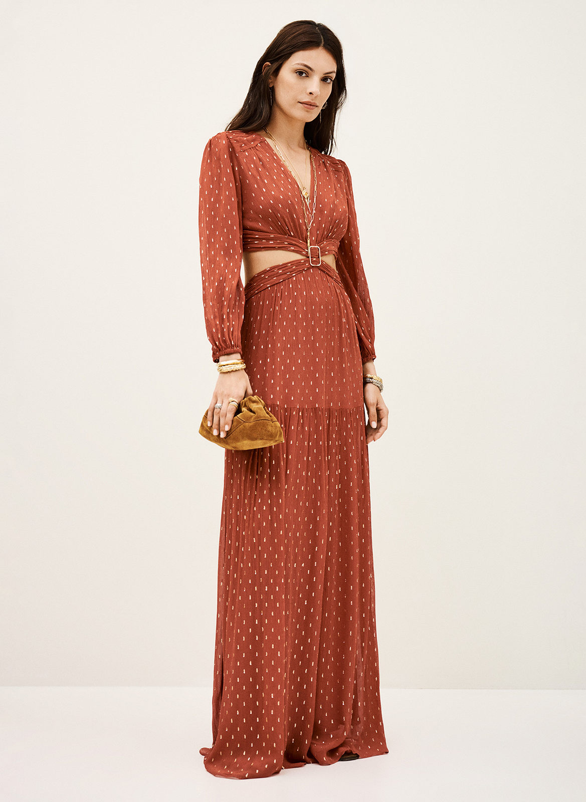 Robe longue fluide avec ouvertures côtés marry BA&SH Marron