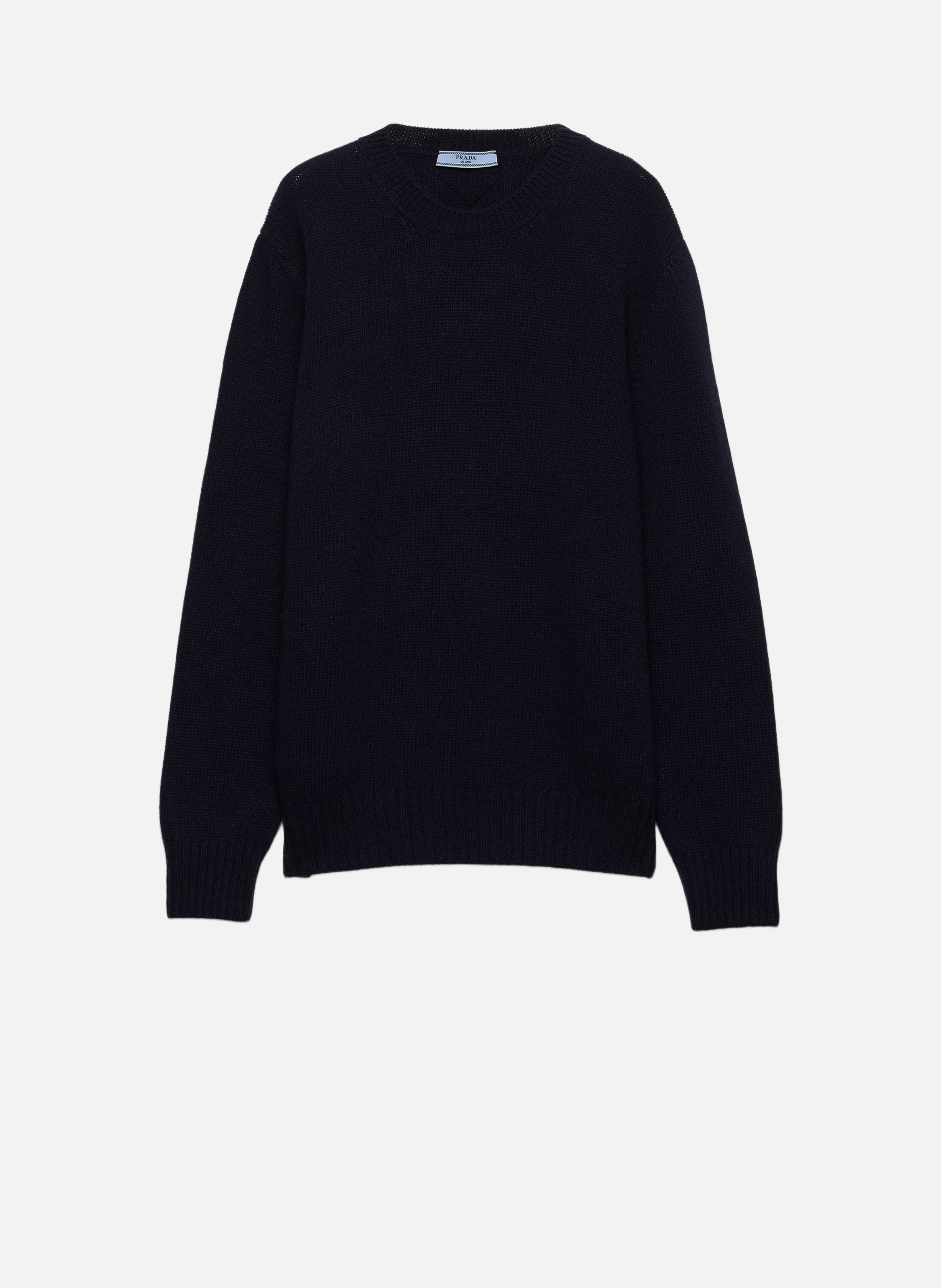 Pull à col rond en laine et cachemire PRADA Bleu
