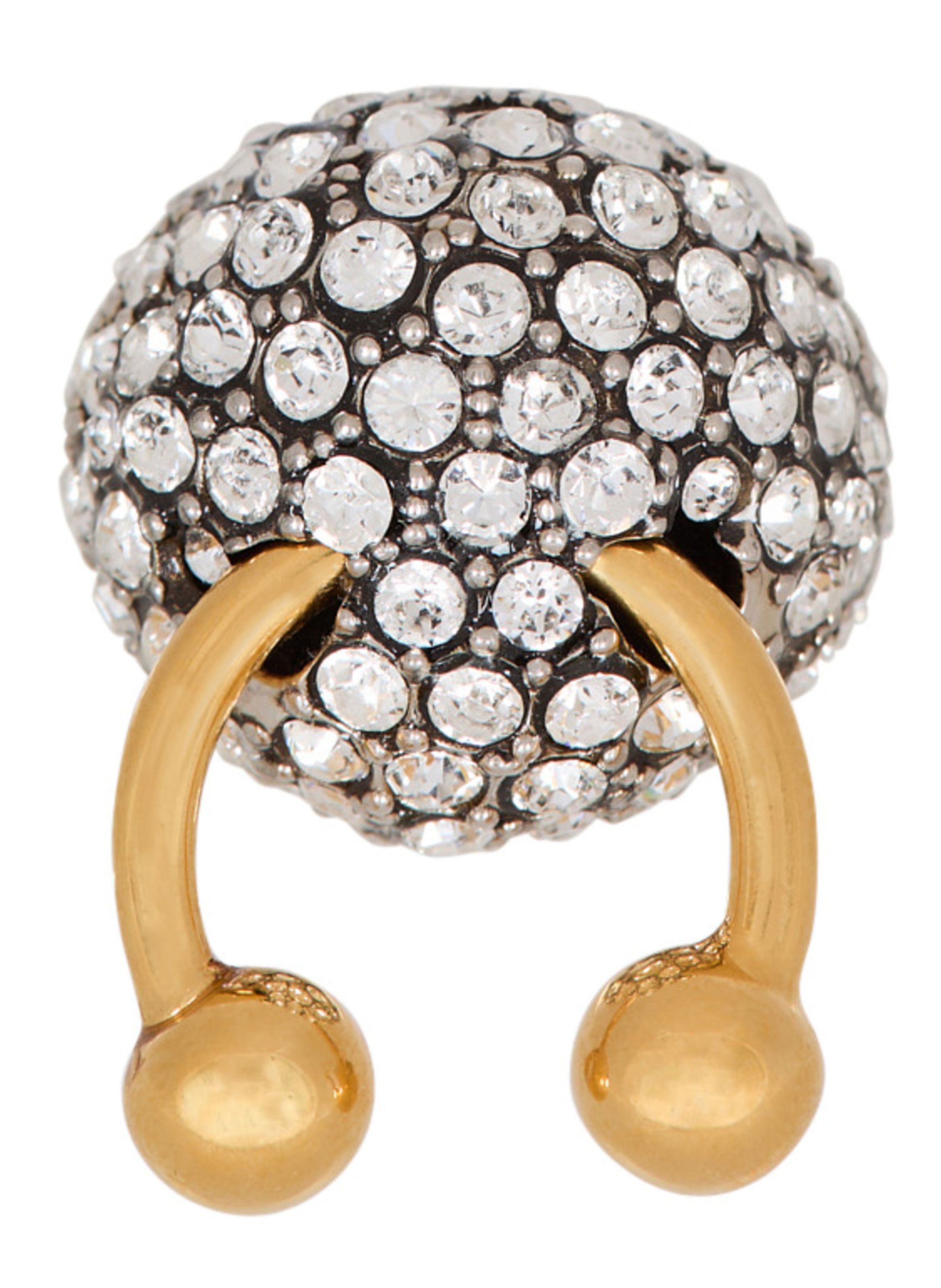 Bague piercing en laiton et strass BALMAIN Argent