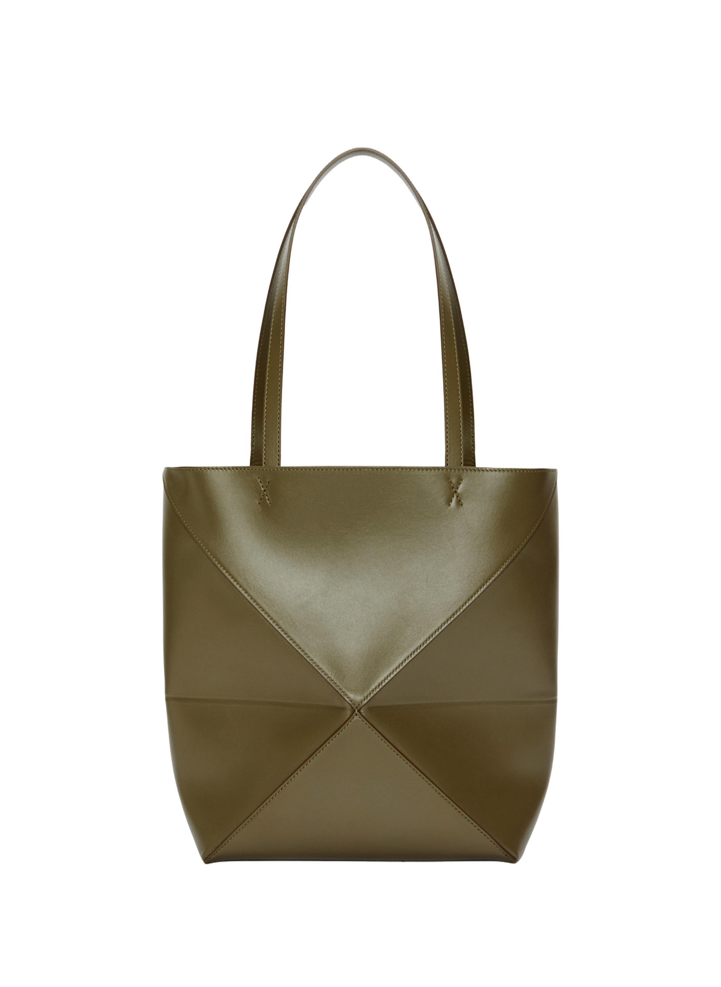 Medium Puzzle Fold leather tote in shiny calfskin LOEWE Khaki