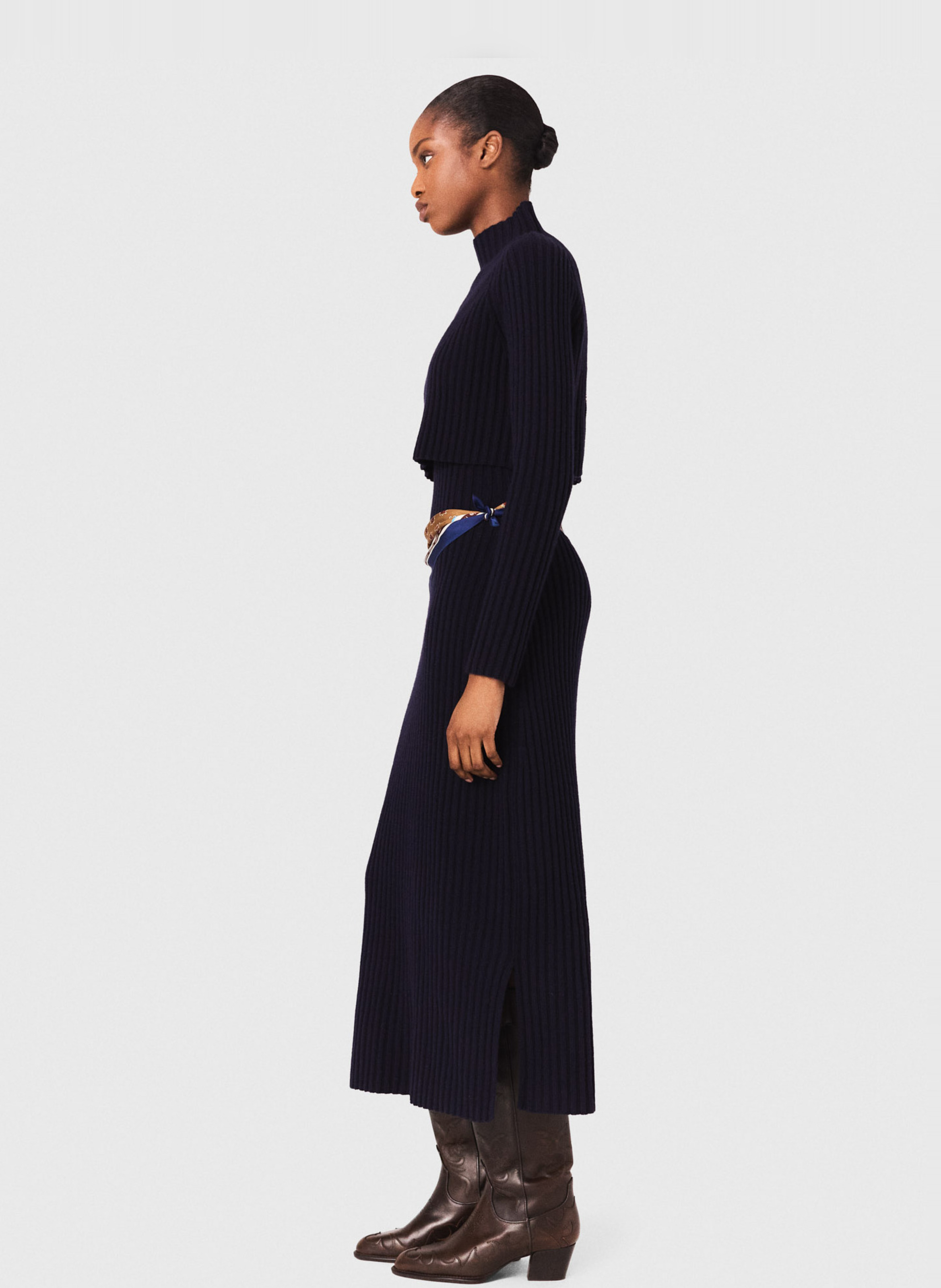 Robe longue col v en laine MAJE Bleu