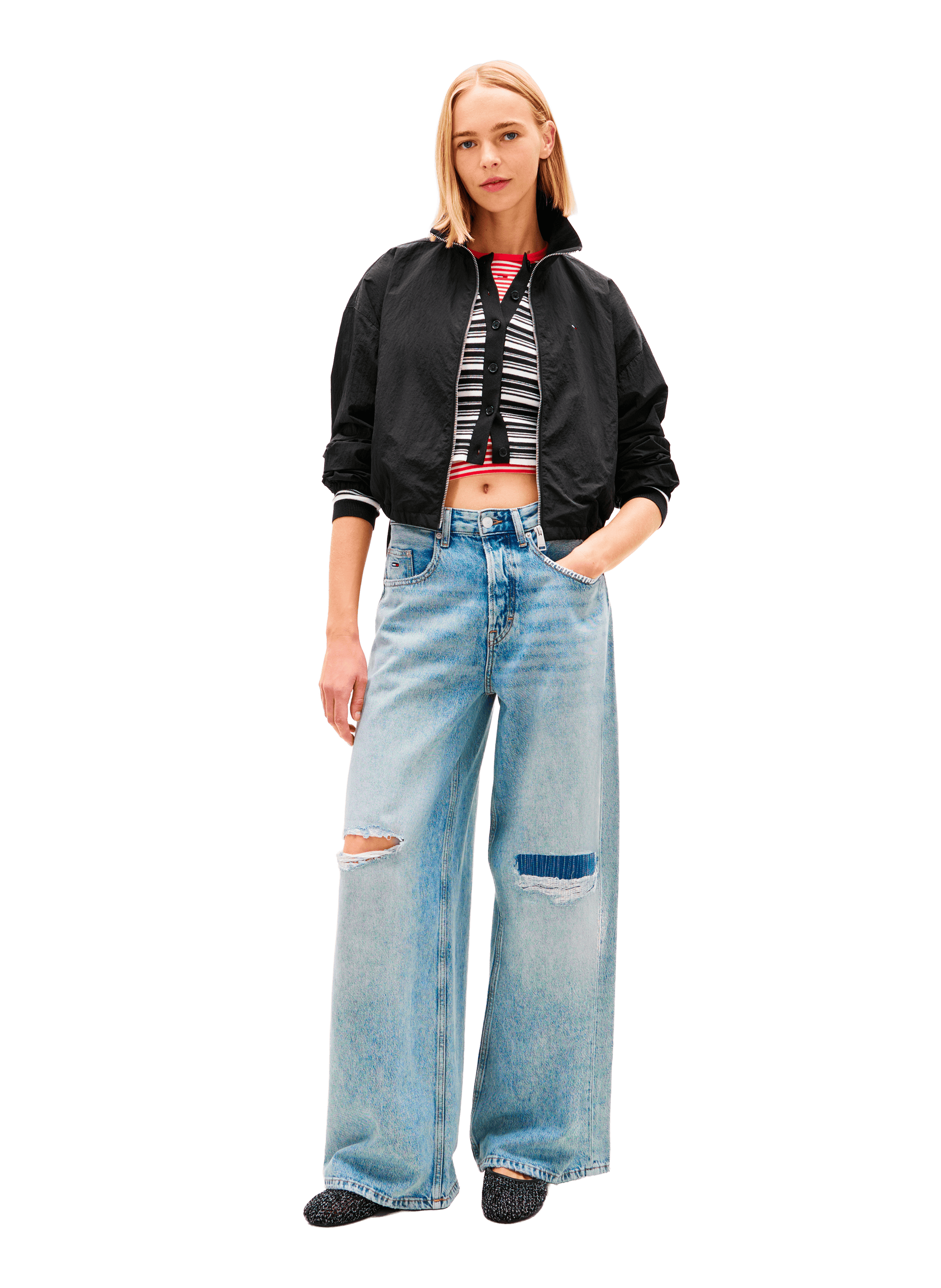 Veste courte droite zippée à liens TOMMY HILFIGER Noir