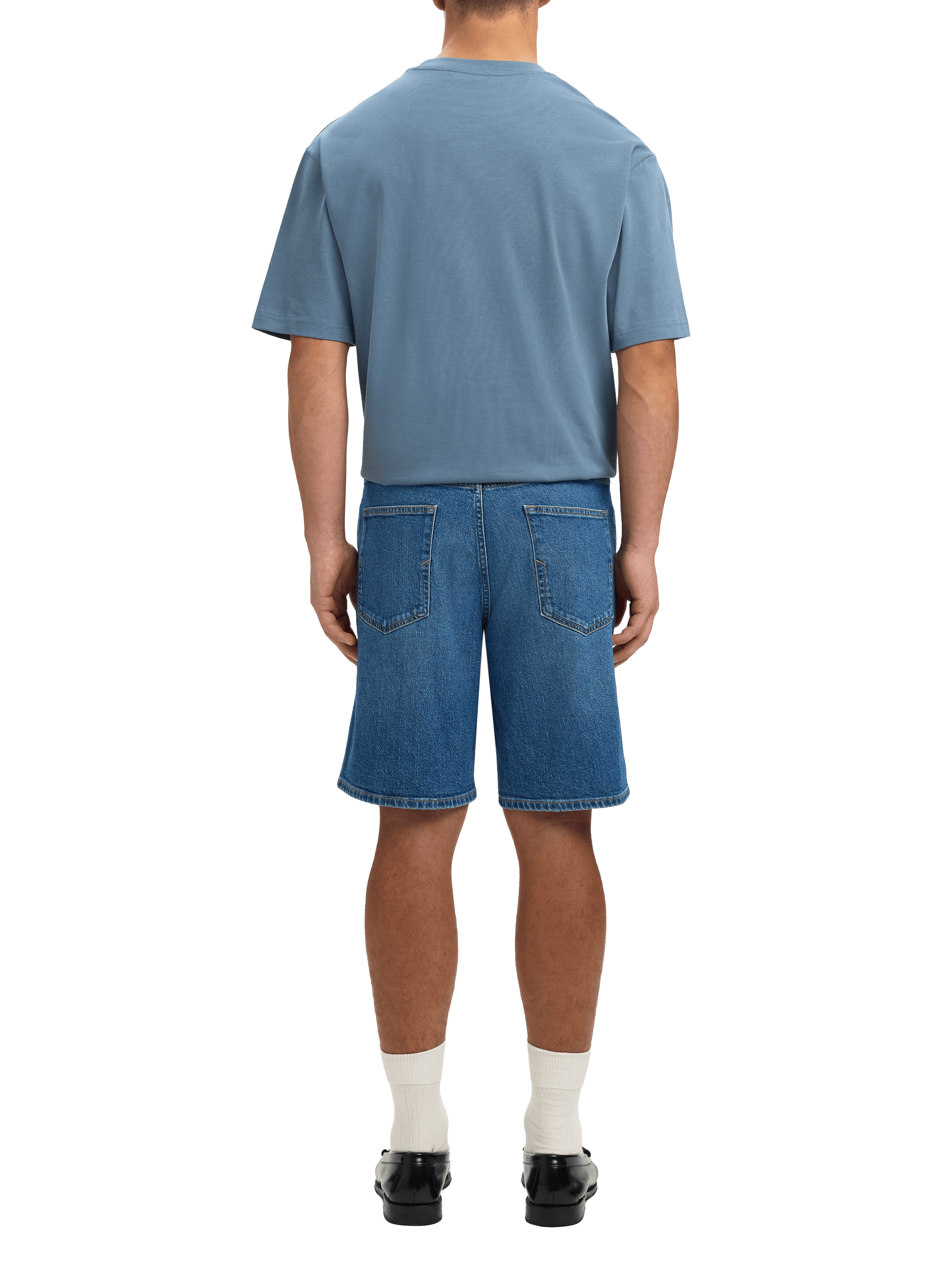 Short droit en denim de coton mélangé SELECTED Bleu