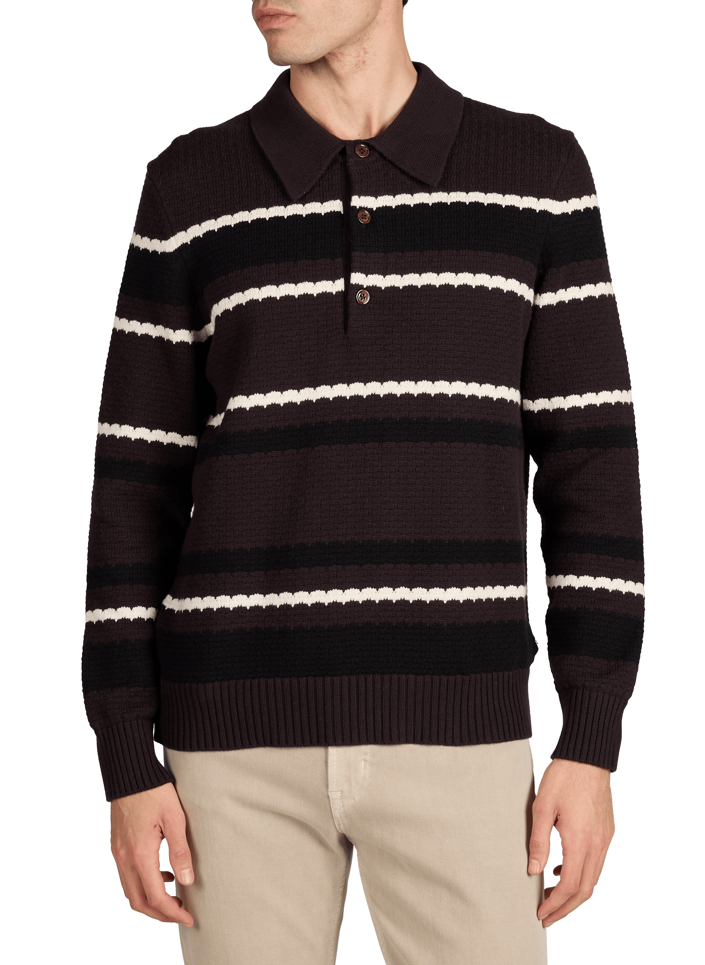 Polo manches longues à rayures en coton NN.07 Marron