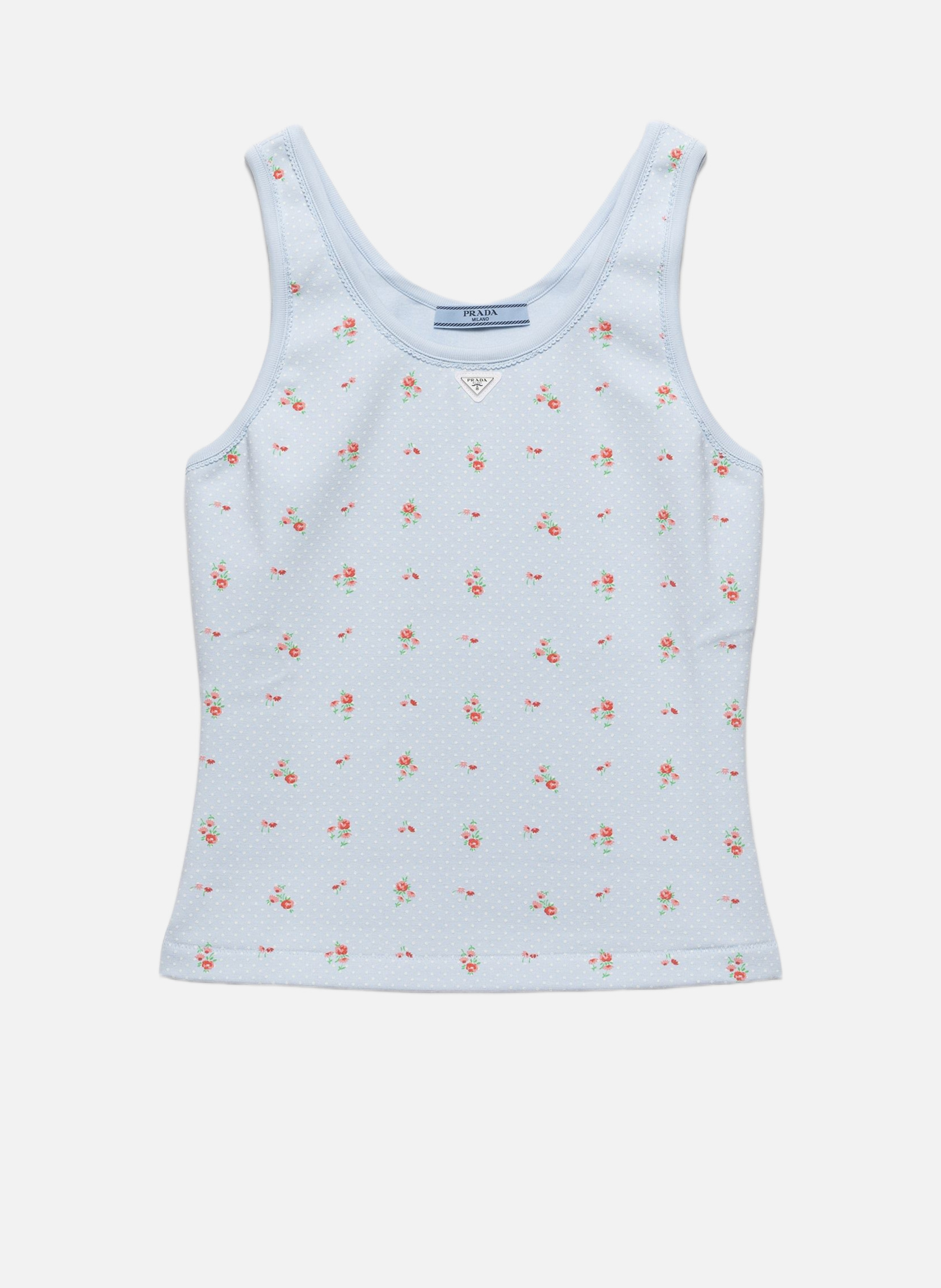 Débardeur en maille côtelée avec imprimé bouquet PRADA Bleu